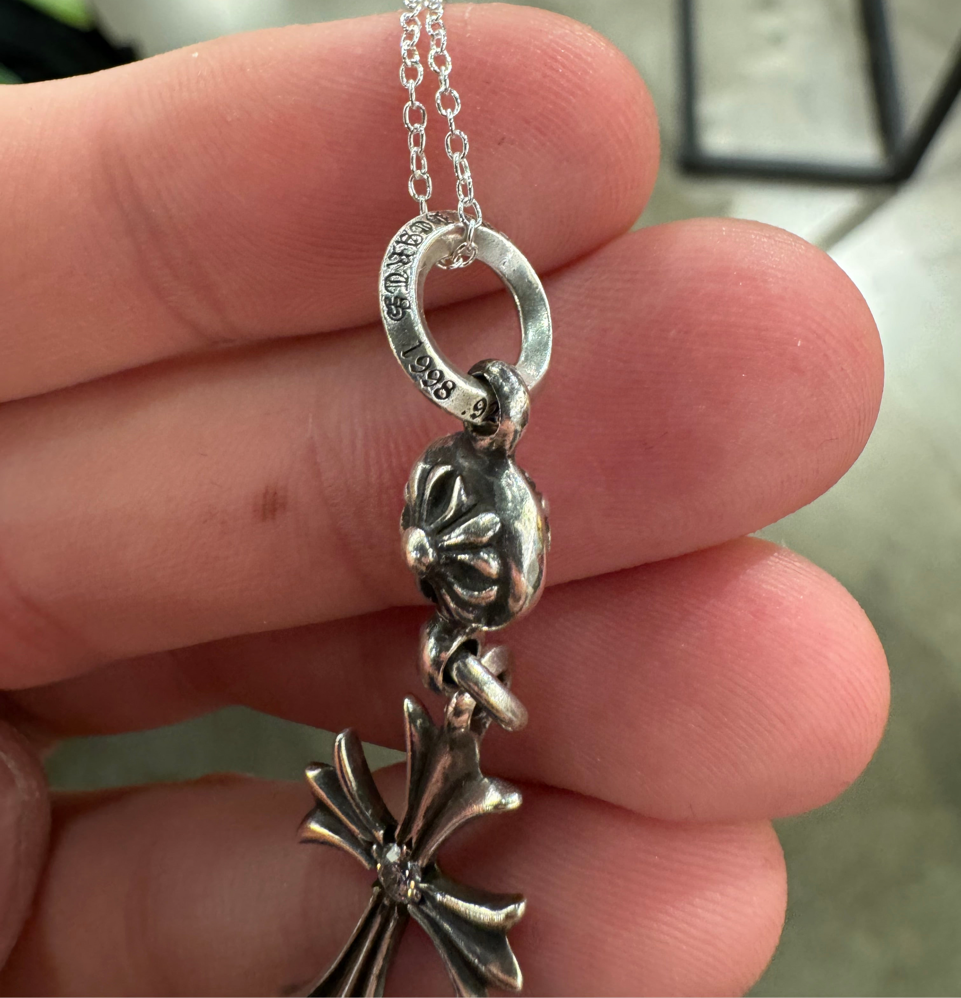 Chrome Hearts Diamond Cross Tiny Ball Pendant