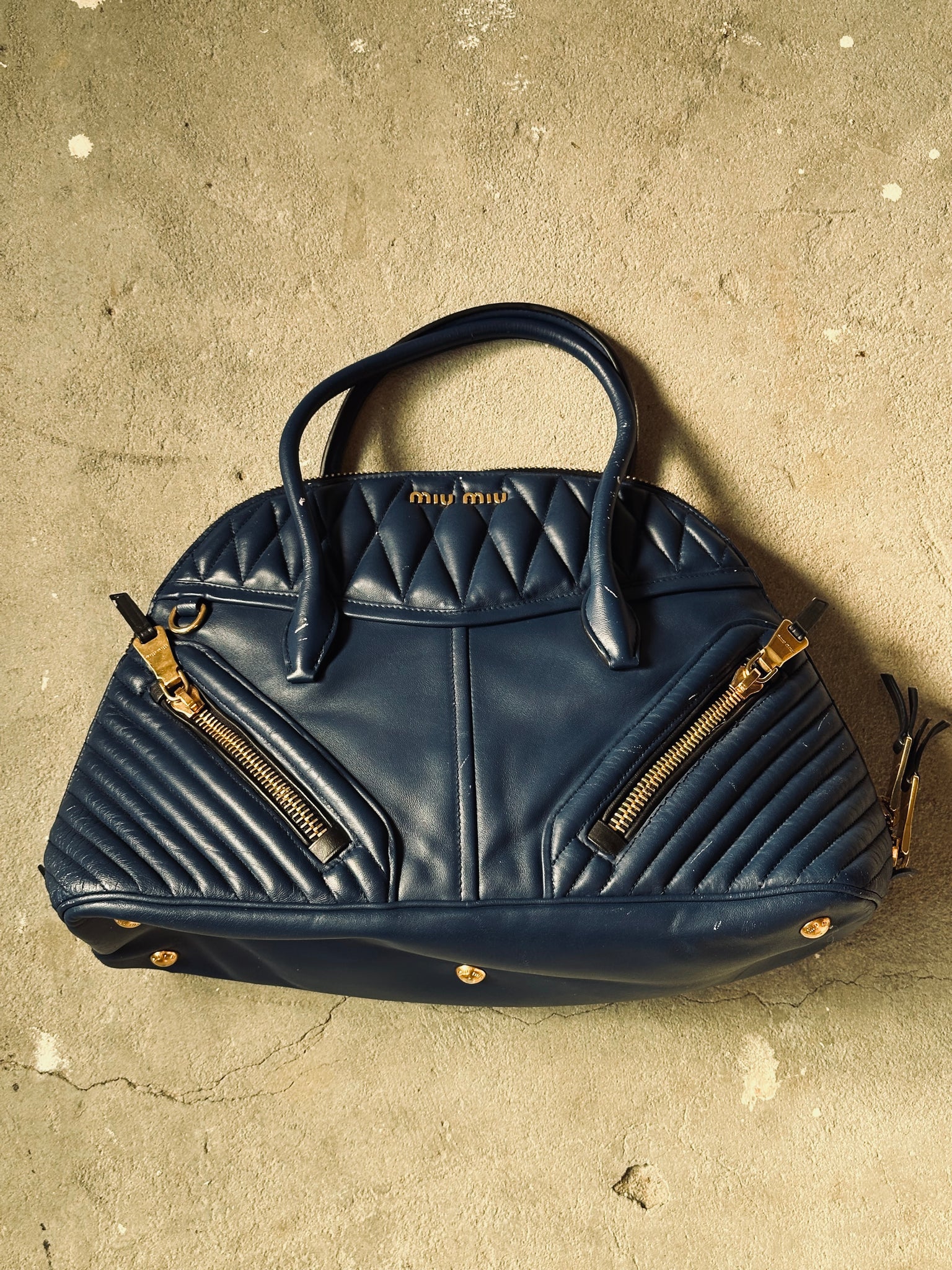 Miu Miu Biker Bugatti Dome Shoulder Bag Blue