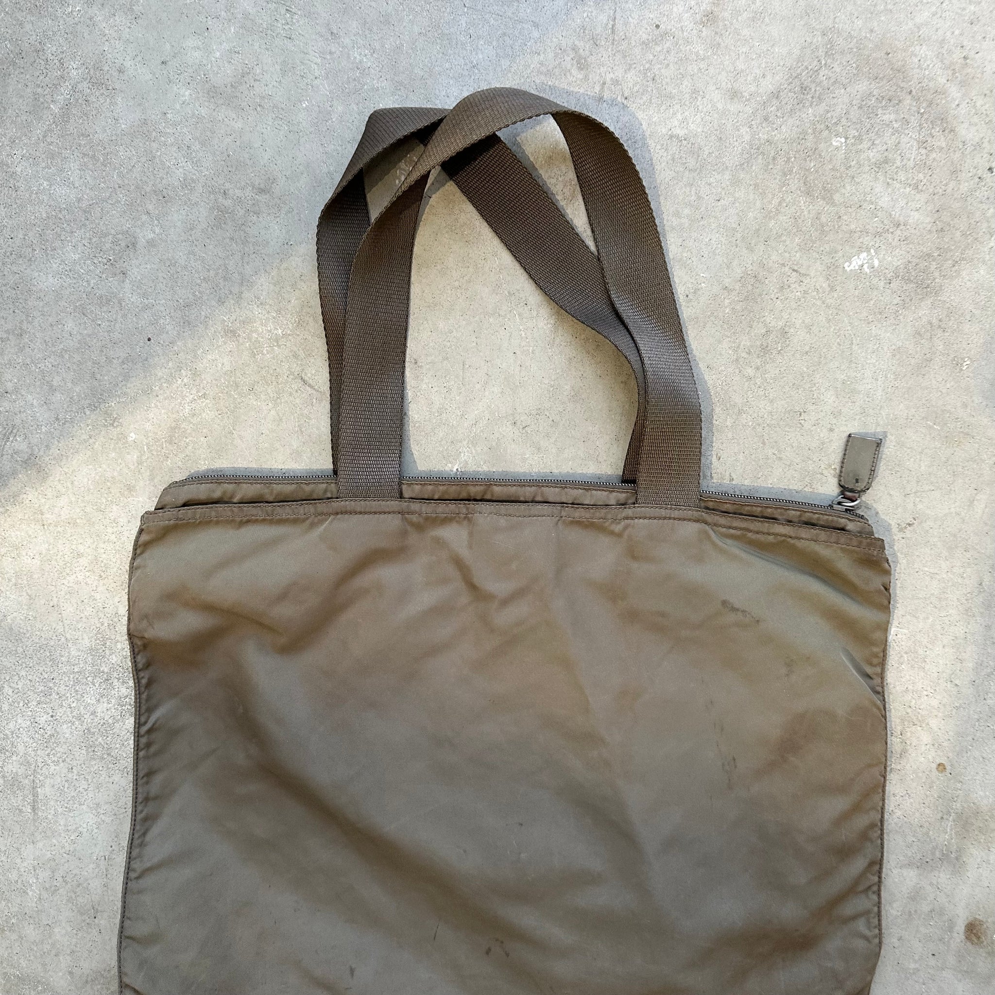 Prada Beige Front Zip Tote Bag