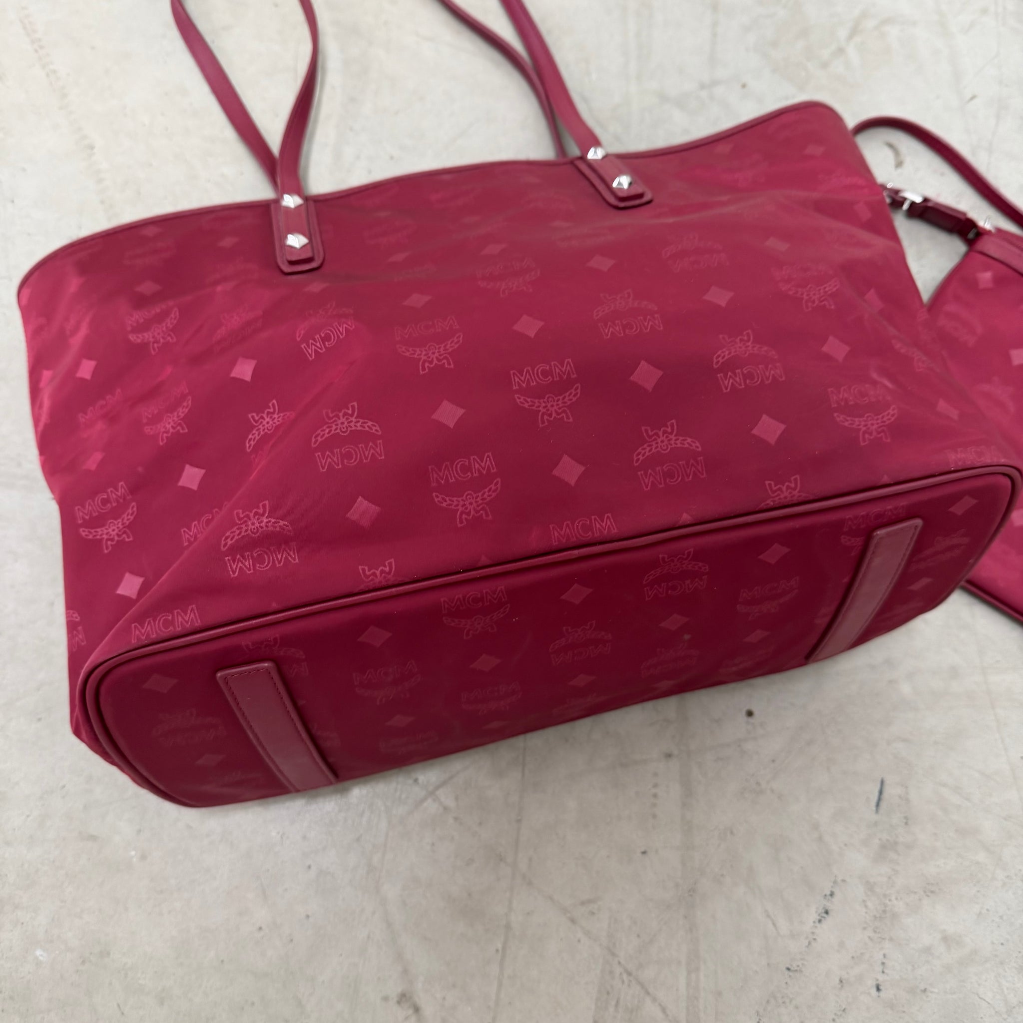 MCM Nylon Red Tote Bag with Shoulder Bag (2 Piece)