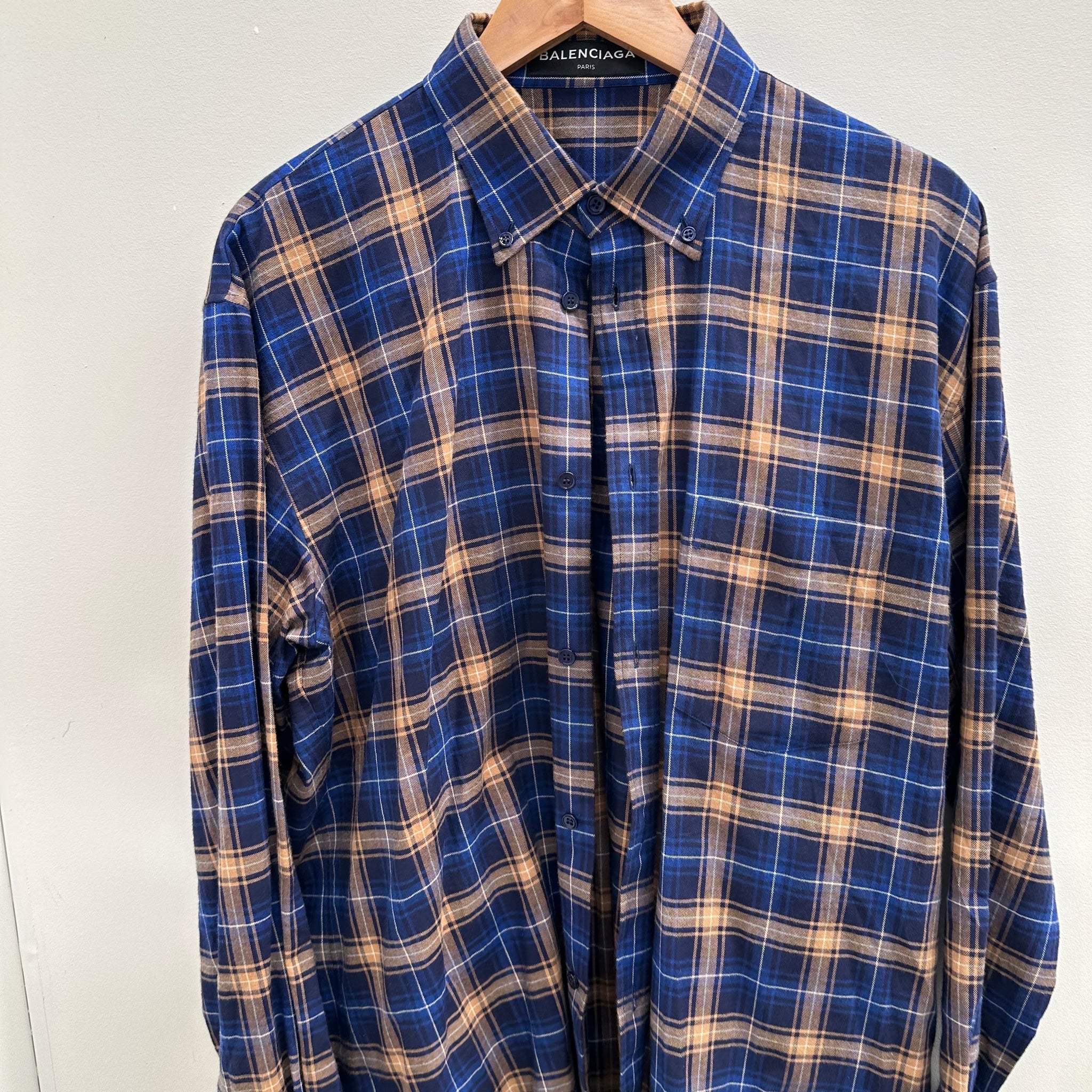 Balenciaga Back Logo Flannel Print Shirt (fits L-XL)