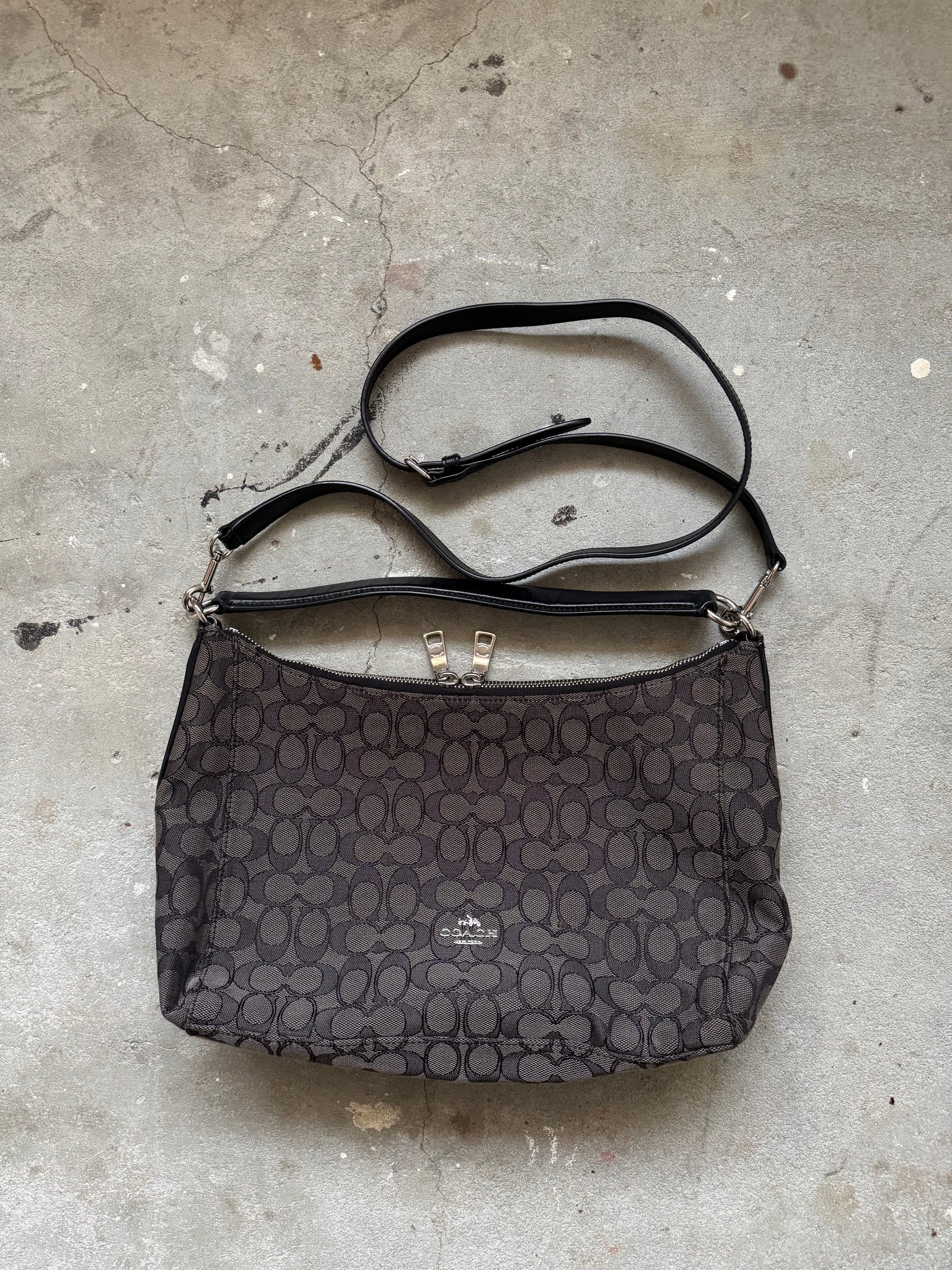 Coach 2Way Signature Hobo Shoulder Bag Black