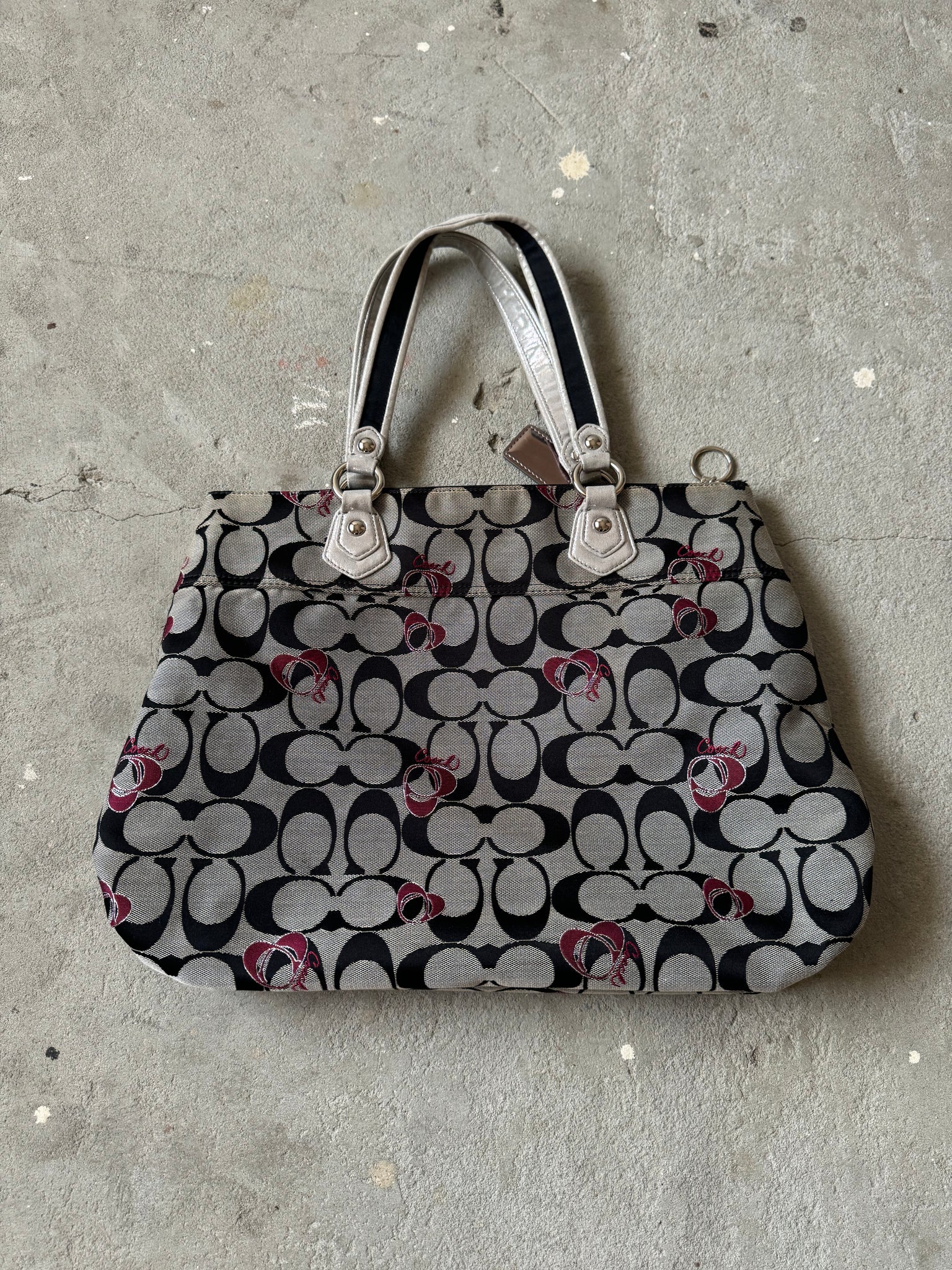 Coach Poppy Signature Red Heart Tote Bag Black/Silver