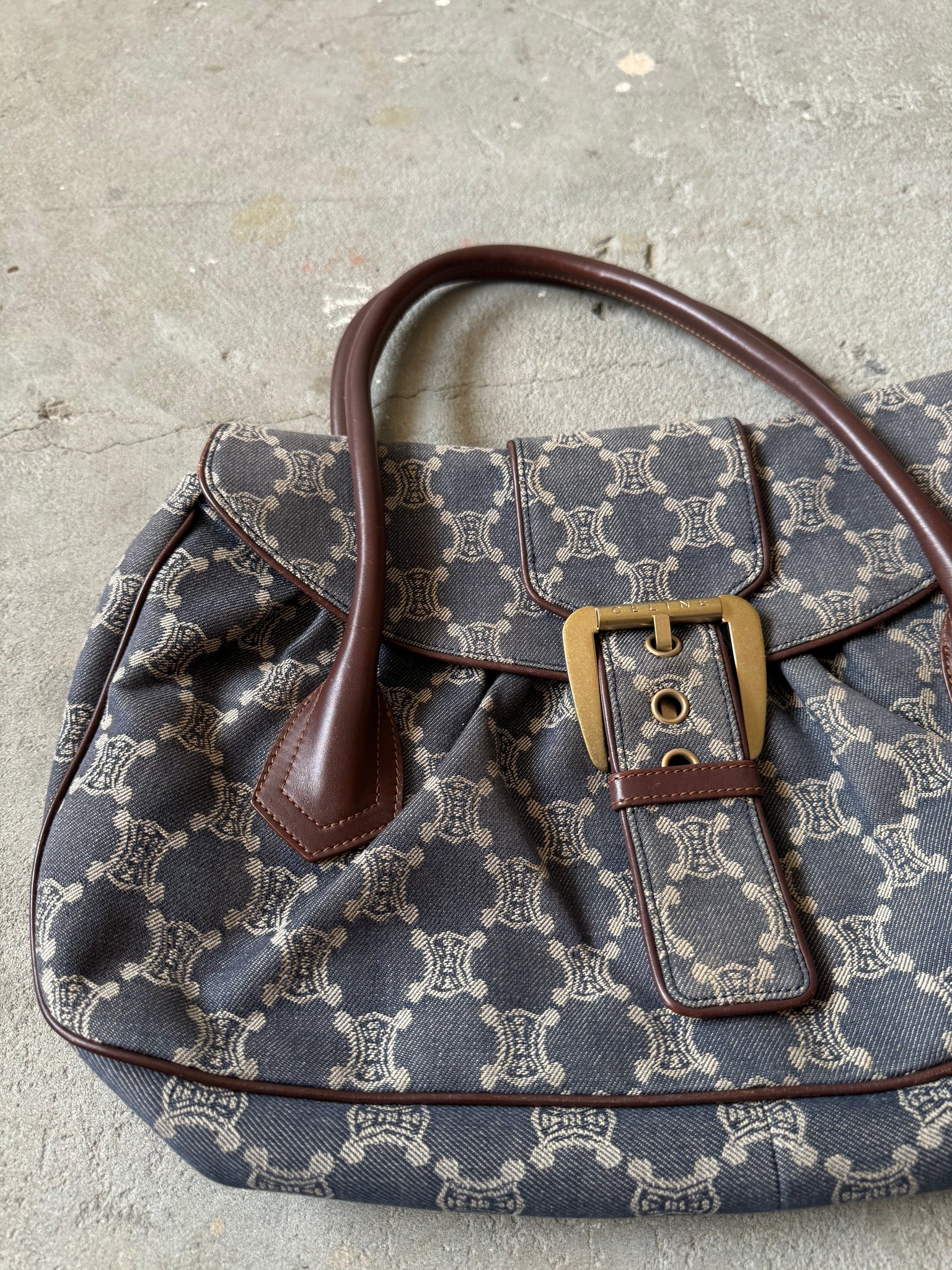 Celine Denim Triomphe Large Handbag 'Blue/Brown'