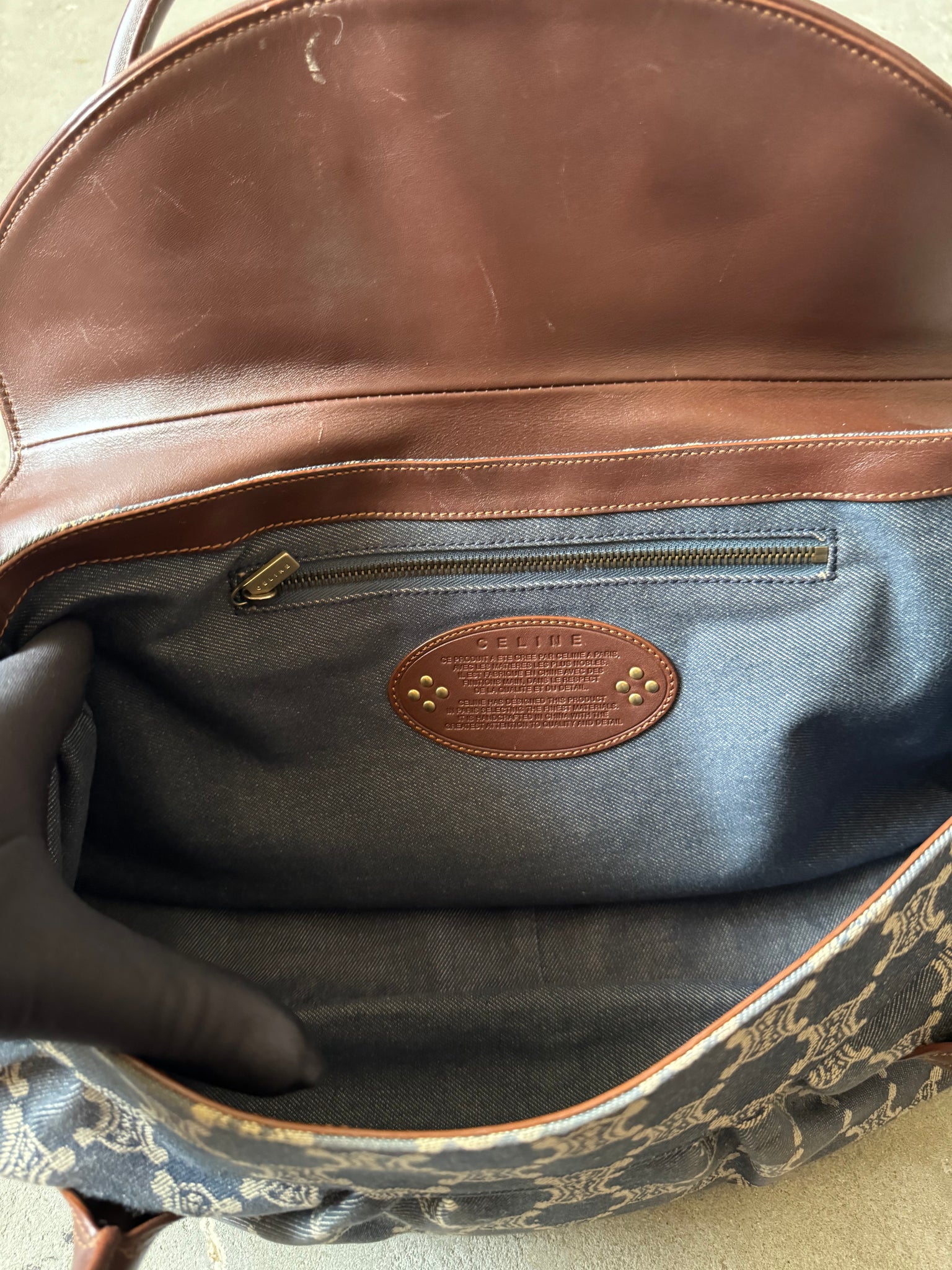 Celine Denim Triomphe Large Handbag 'Blue/Brown'