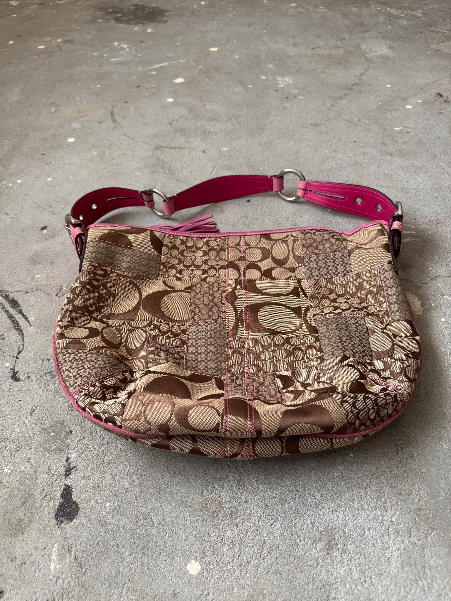 Coach Signature PatchWork Snakeskin Shoulder Bag Beige/Pink