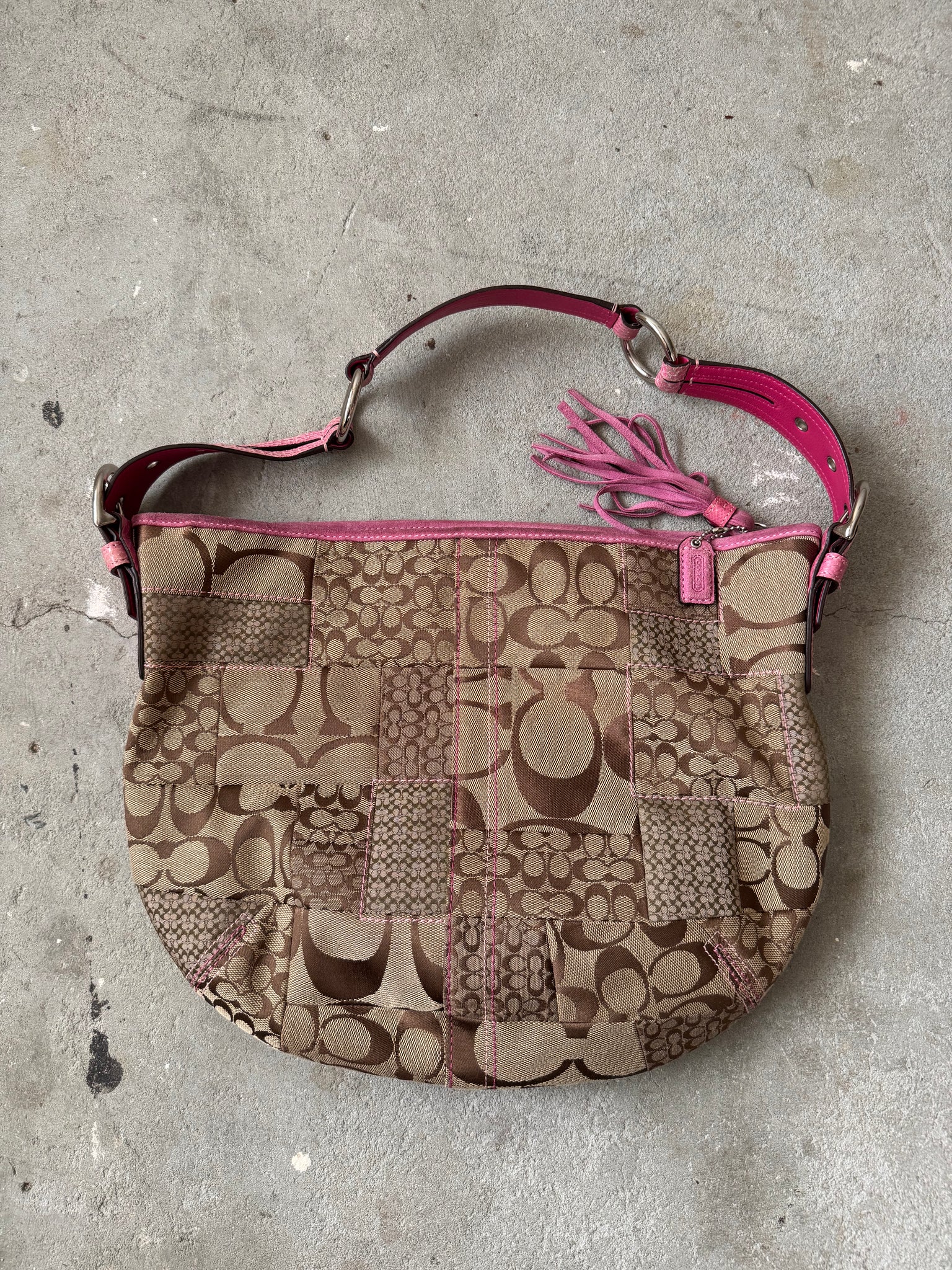 Coach Signature PatchWork Snakeskin Shoulder Bag Beige/Pink