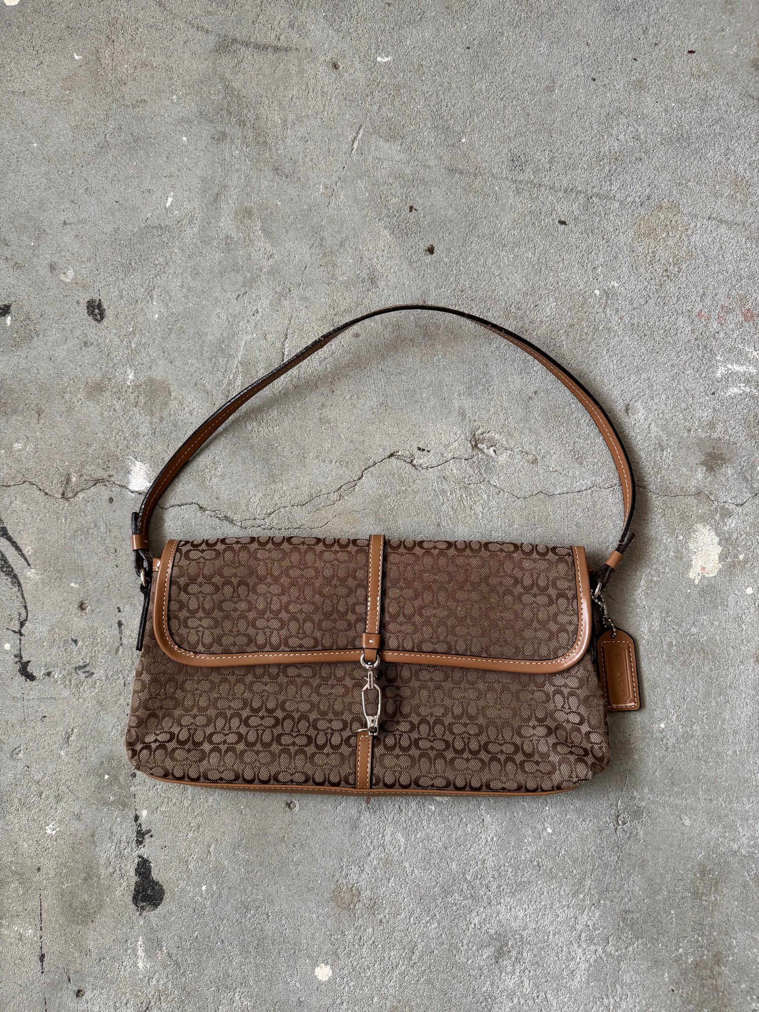 Coach Monogram Demi Clip Baguette Shoulder Bag Brown