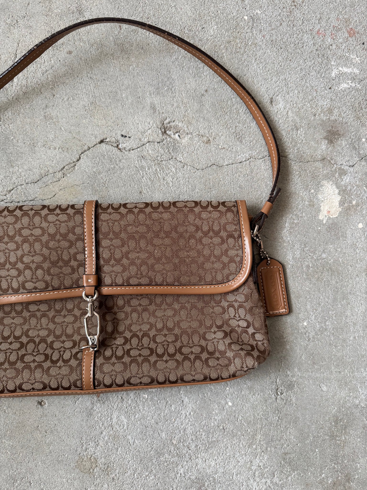 Coach Monogram Demi Clip Baguette Shoulder Bag Brown