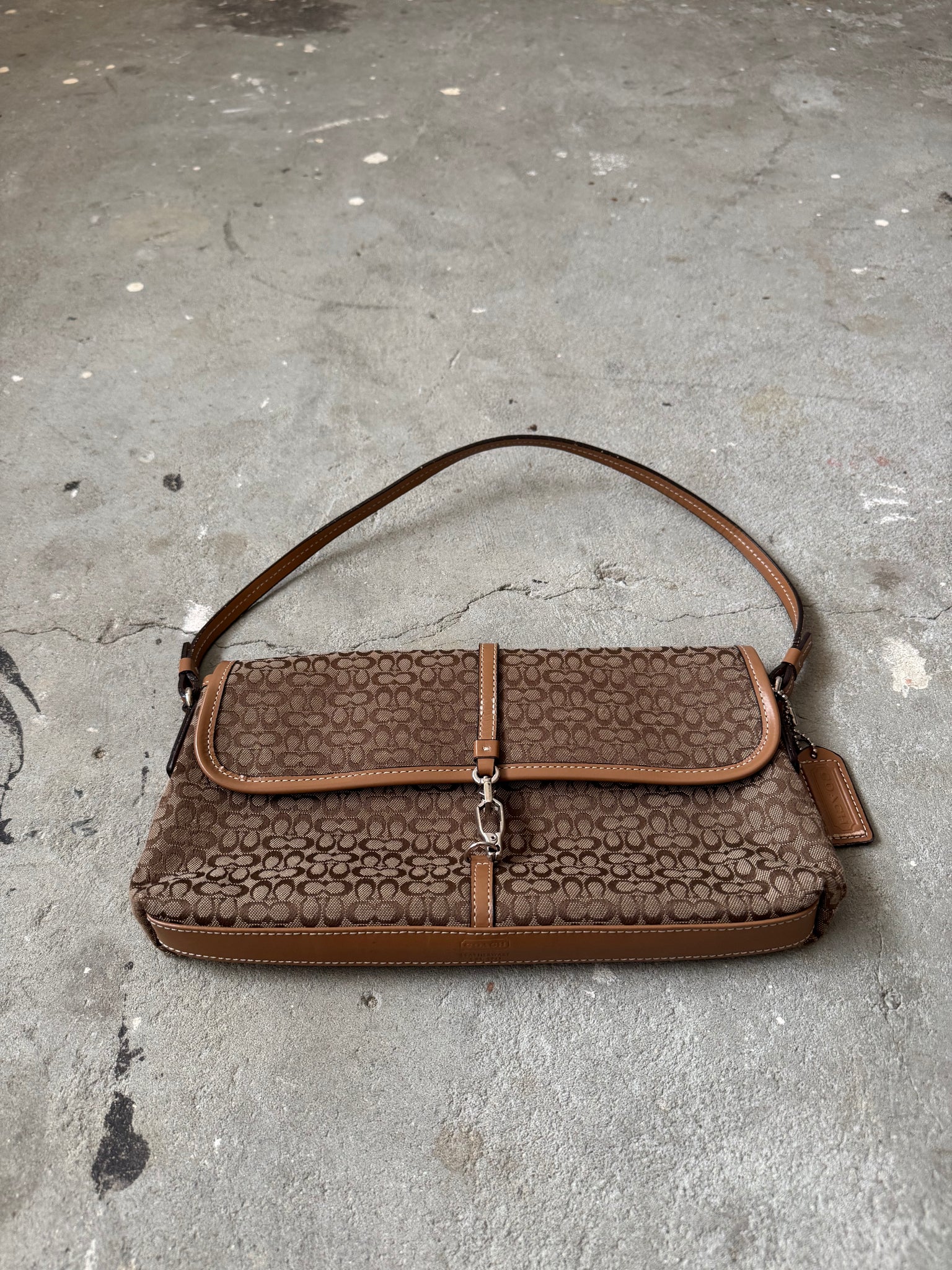 Coach Monogram Demi Clip Baguette Shoulder Bag Brown
