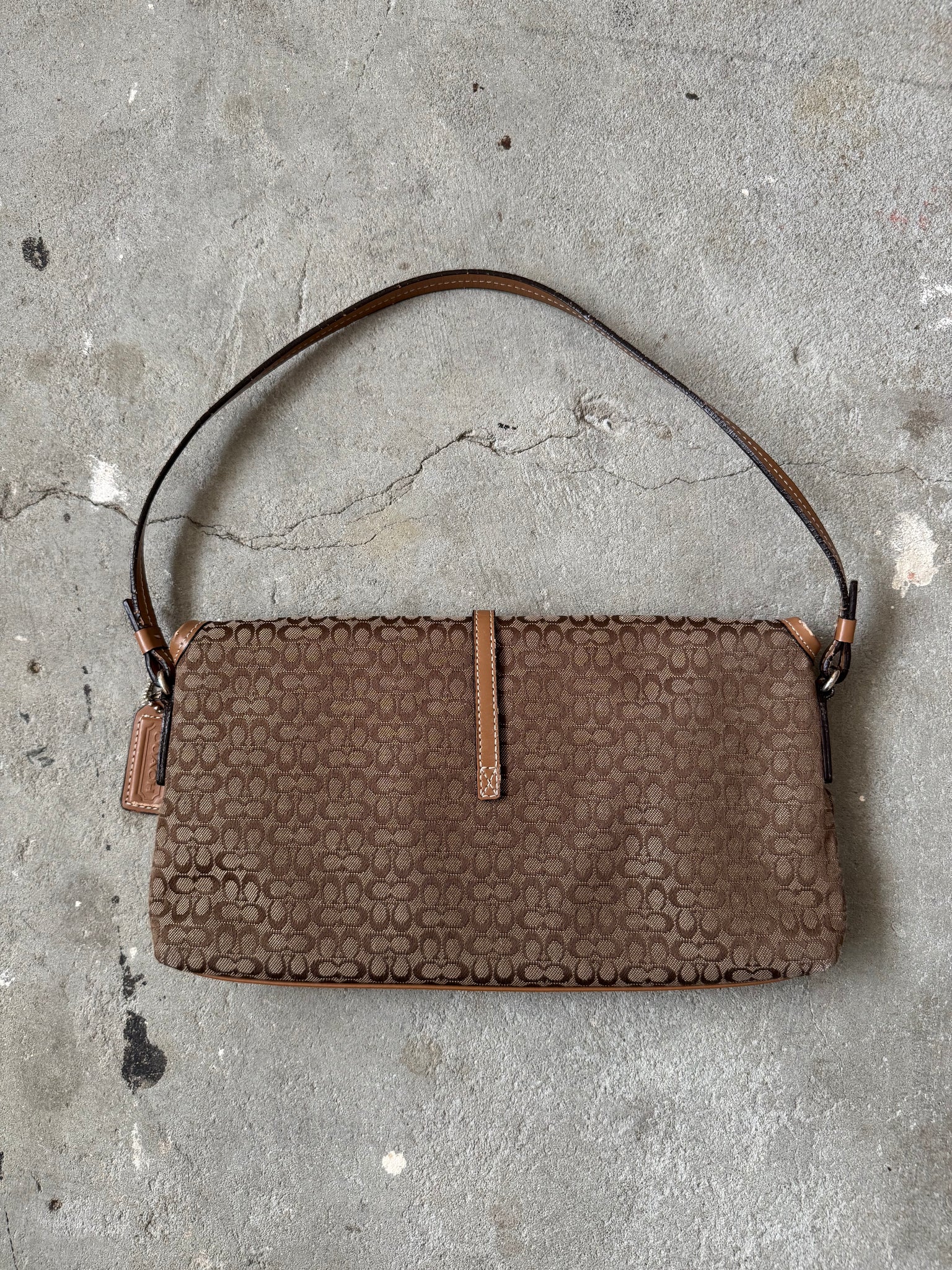 Coach Monogram Demi Clip Baguette Shoulder Bag Brown