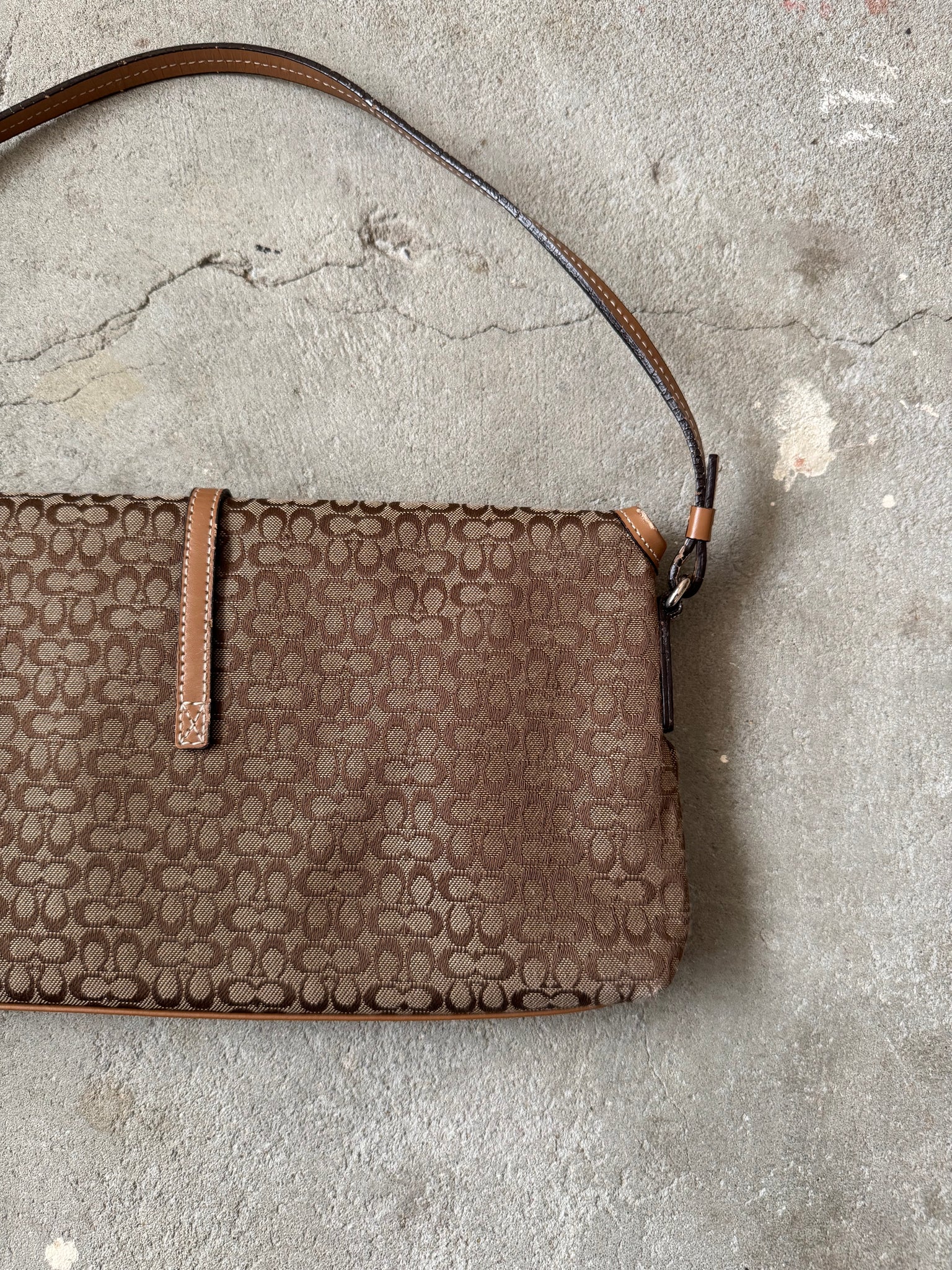 Coach Monogram Demi Clip Baguette Shoulder Bag Brown