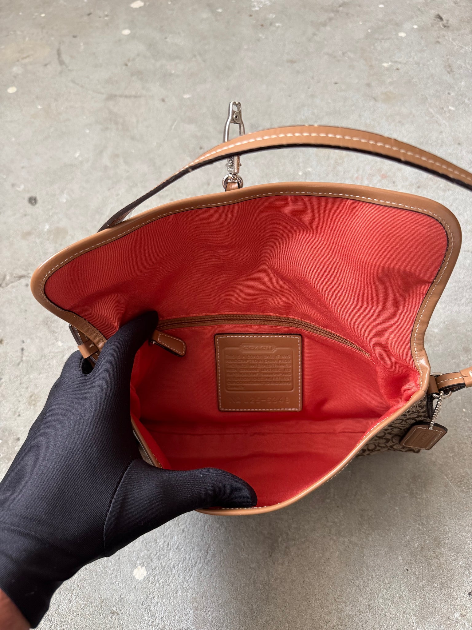 Coach Monogram Demi Clip Baguette Shoulder Bag Brown
