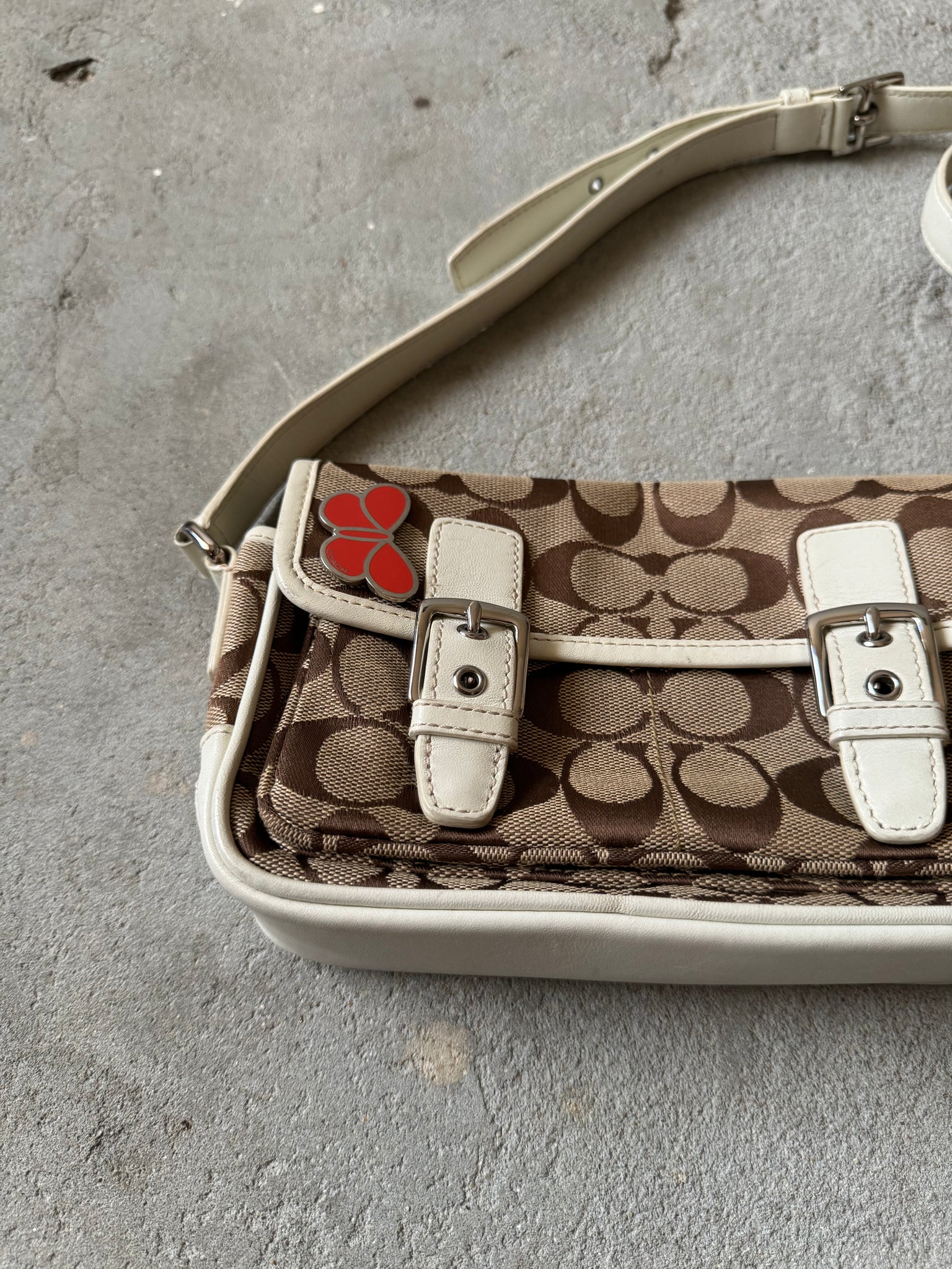 Coach Signature Butterfly Crossbody Bag Beige/White