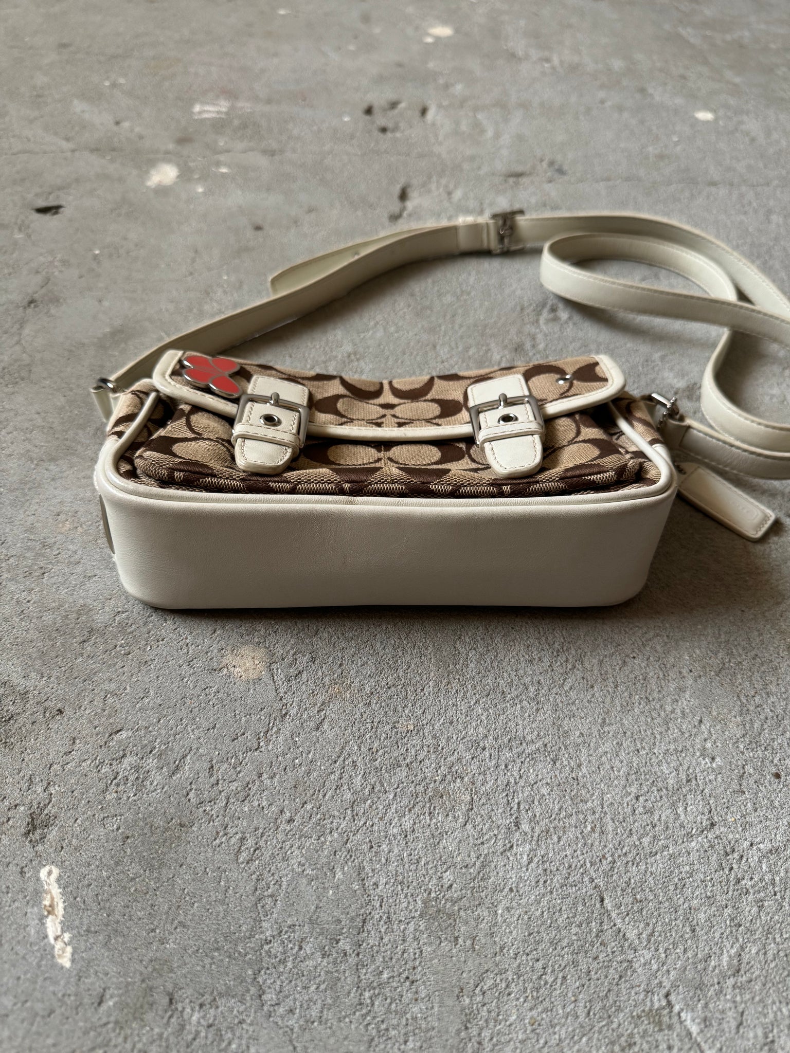 Coach Signature Butterfly Crossbody Bag Beige/White