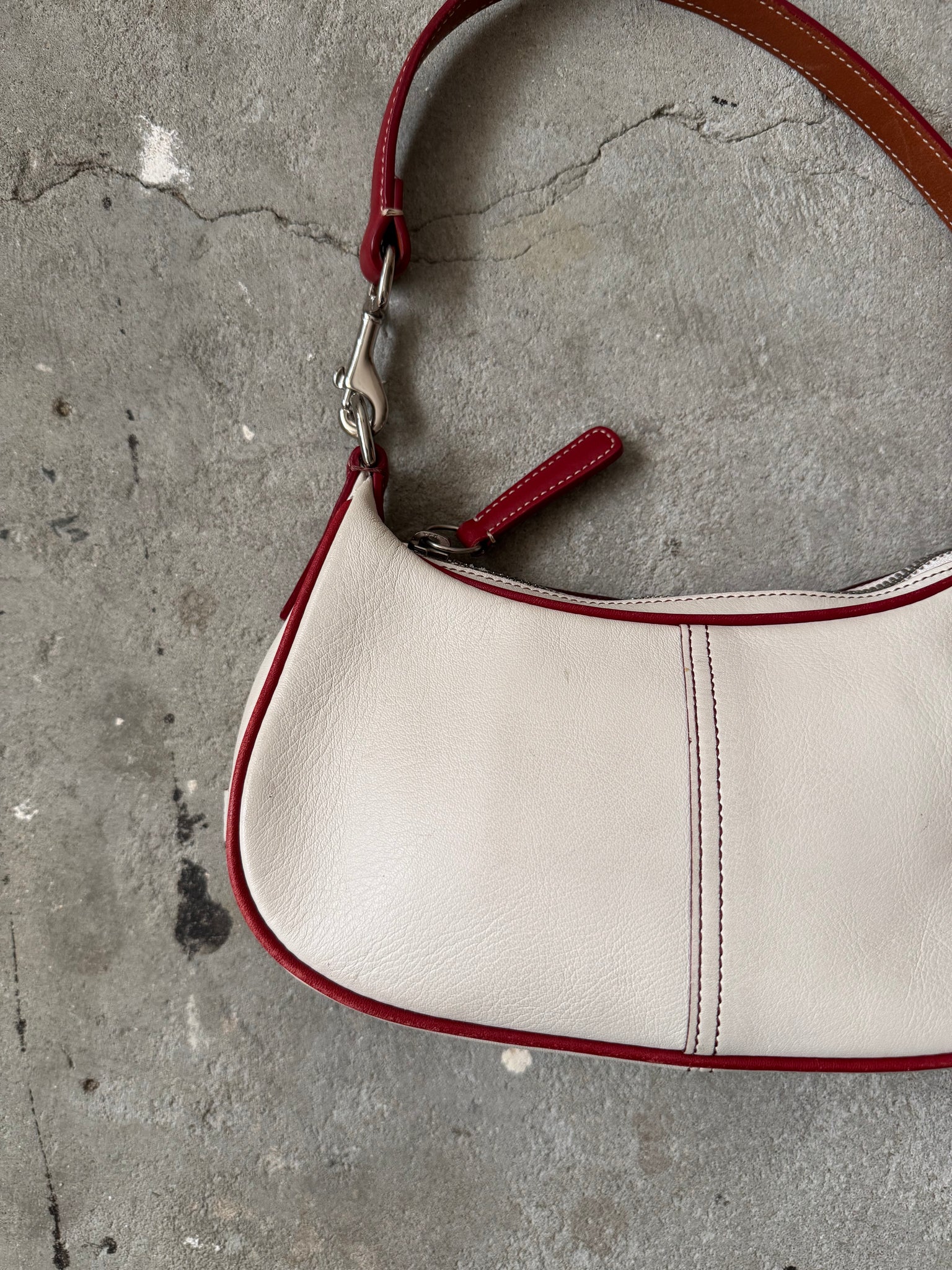 Coach Leather Pochette Shoulder Bag White/Red