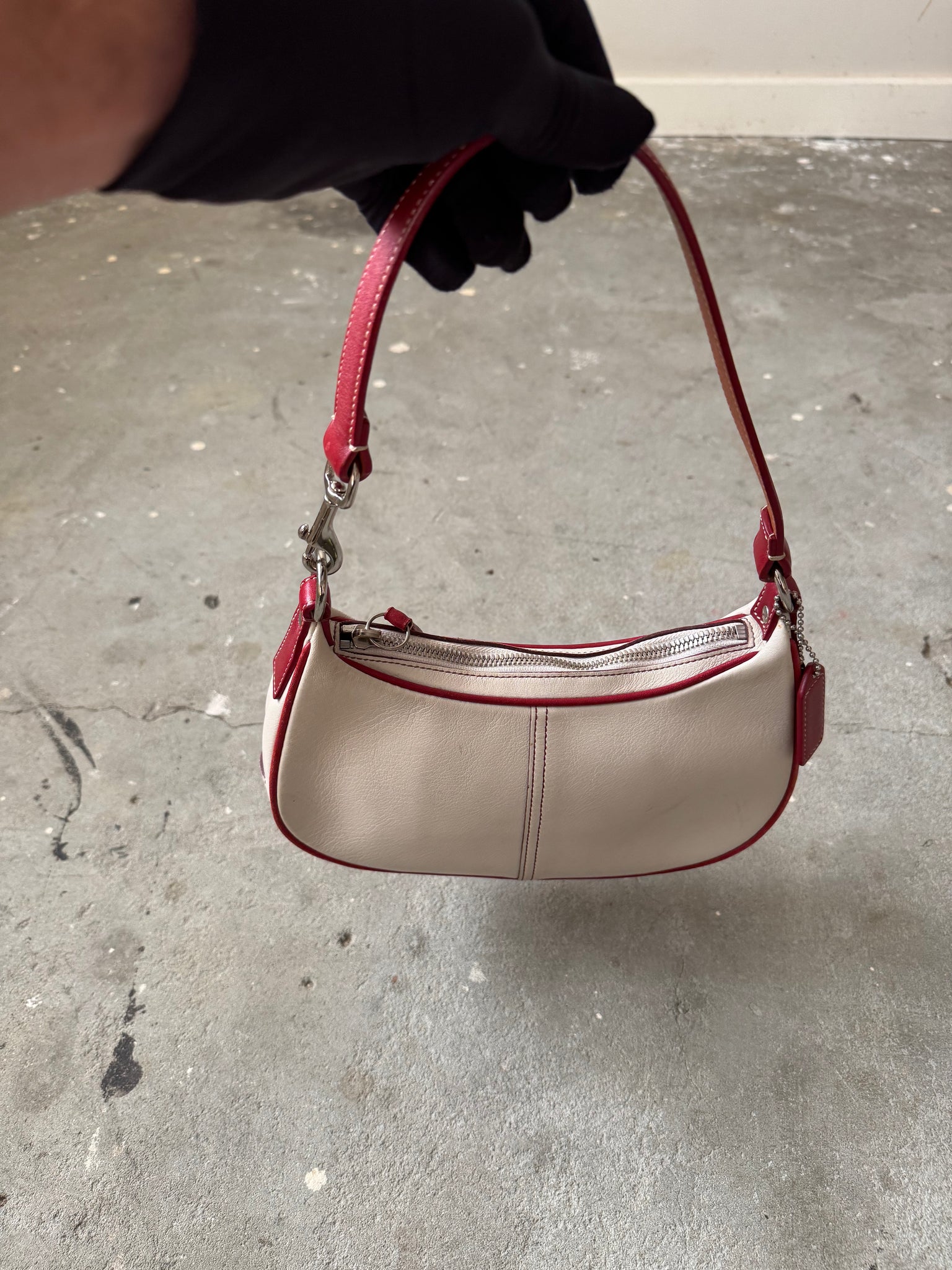 Coach Leather Pochette Shoulder Bag White/Red