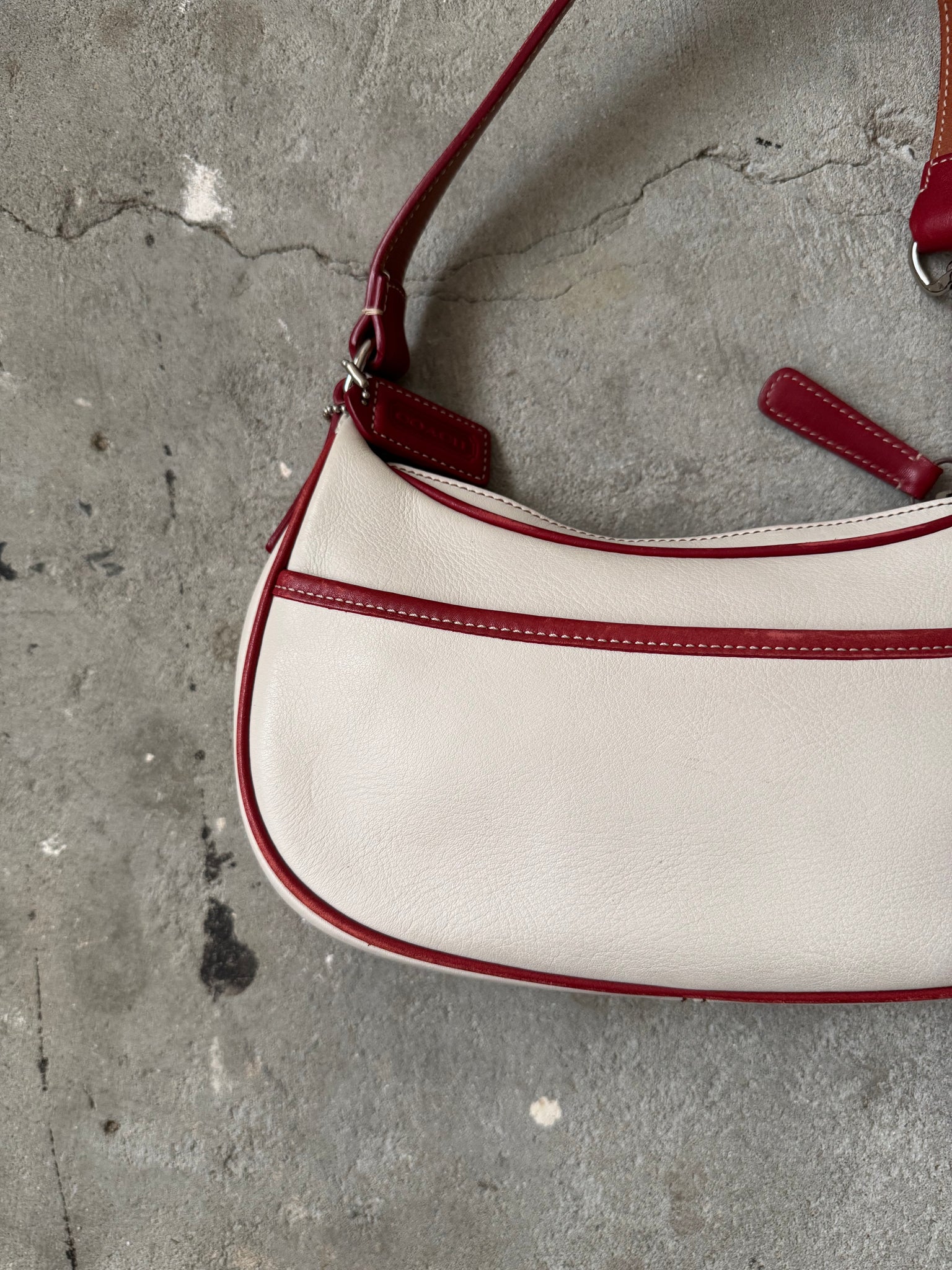 Coach Leather Pochette Shoulder Bag White/Red