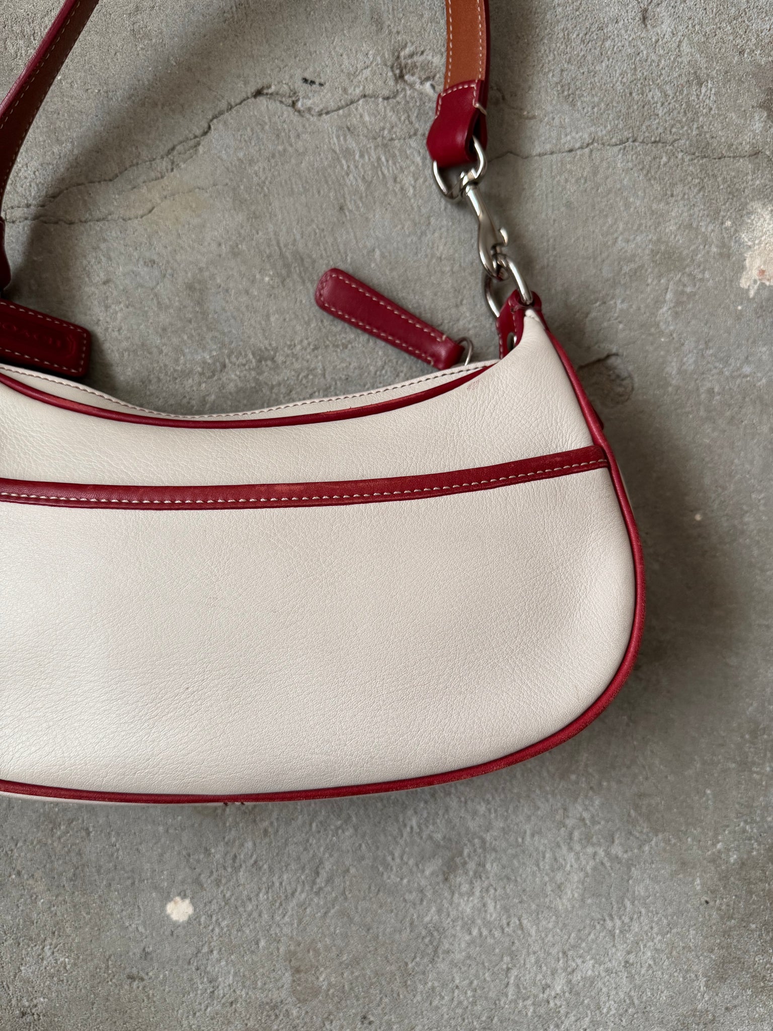 Coach Leather Pochette Shoulder Bag White/Red