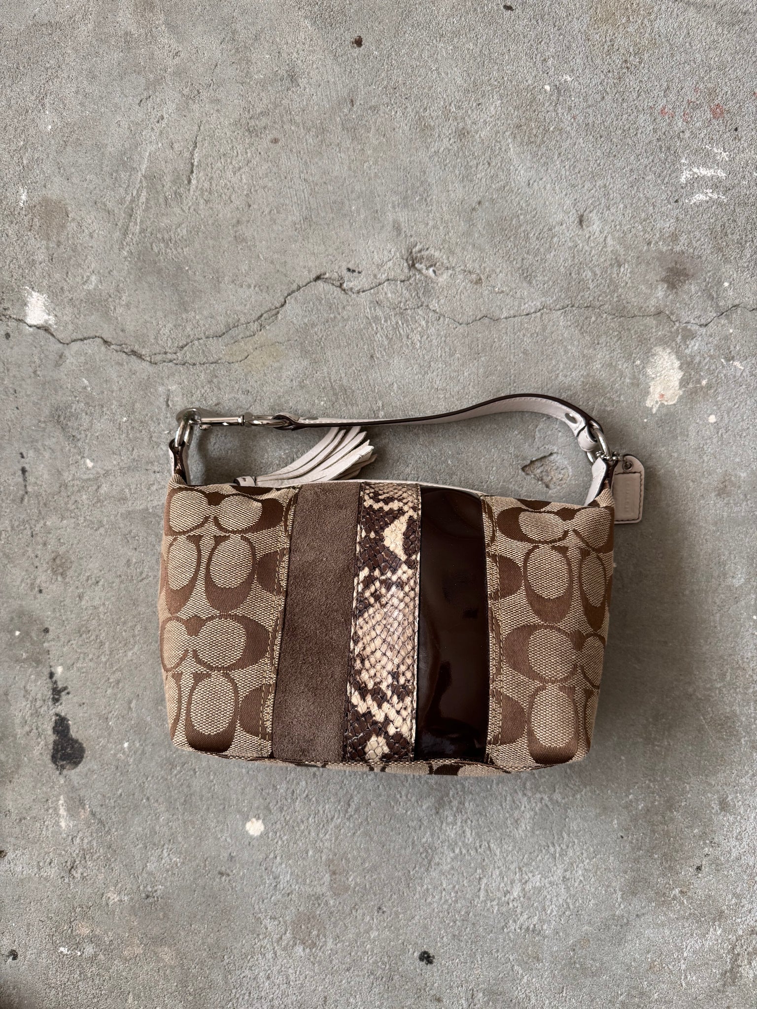 Coach Signature Mini Hobo Striped Patchwork Shoulder Bag