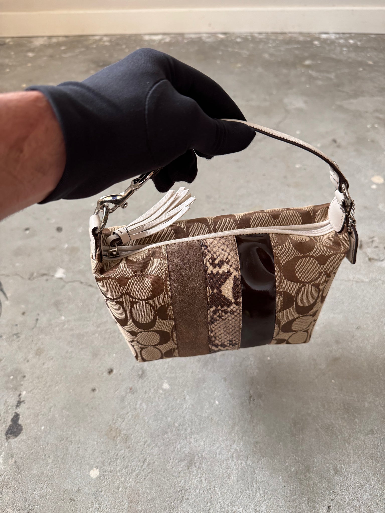 Coach Signature Mini Hobo Striped Patchwork Shoulder Bag