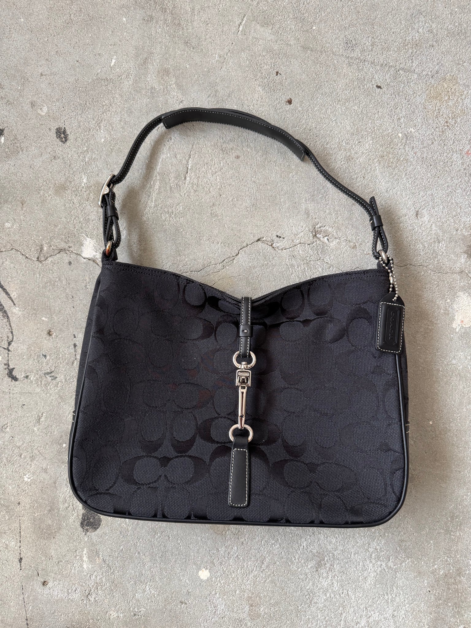 Coach Hobo Signature Clip Canvas Handbag Black