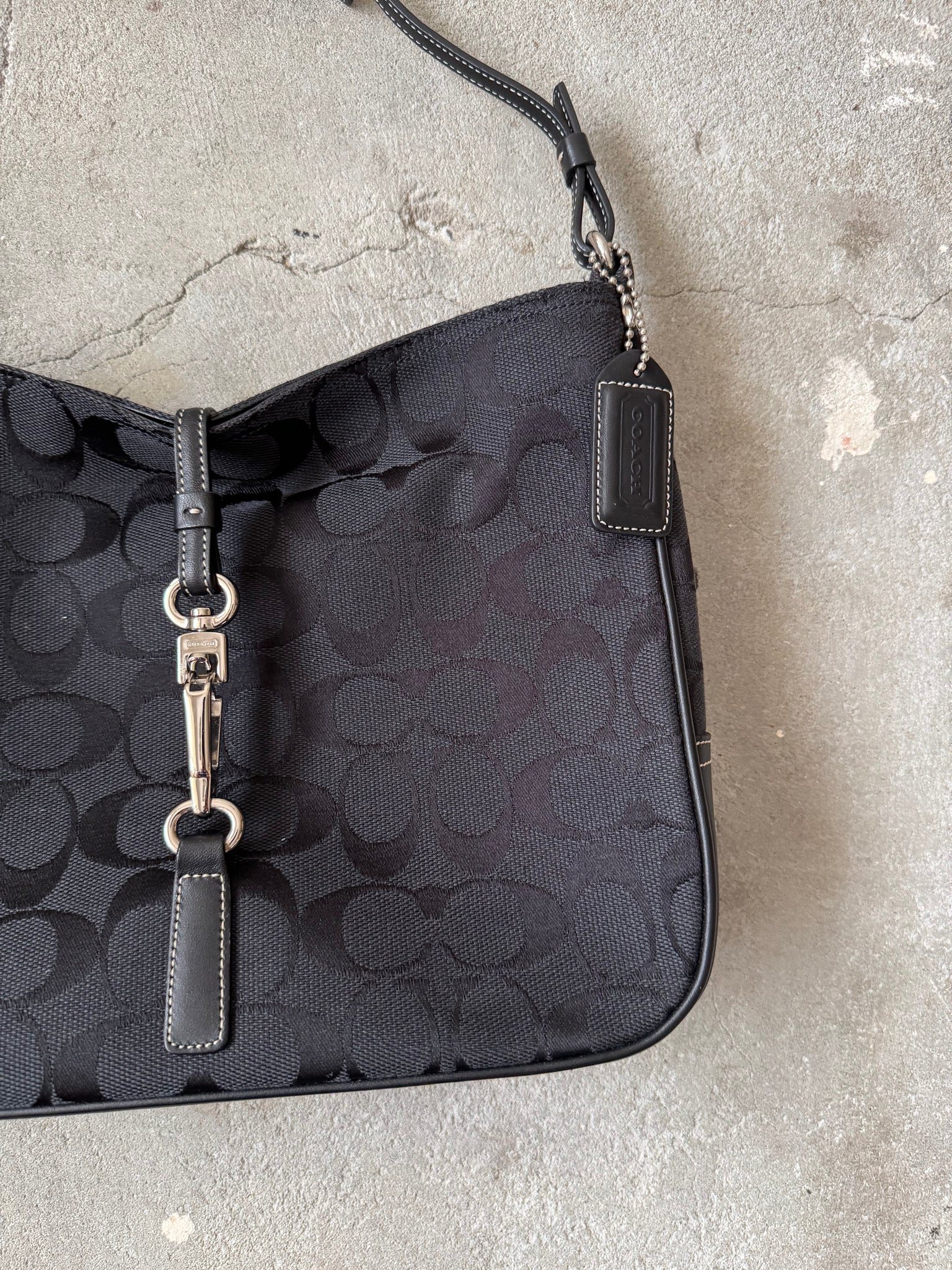Coach Hobo Signature Clip Canvas Handbag Black