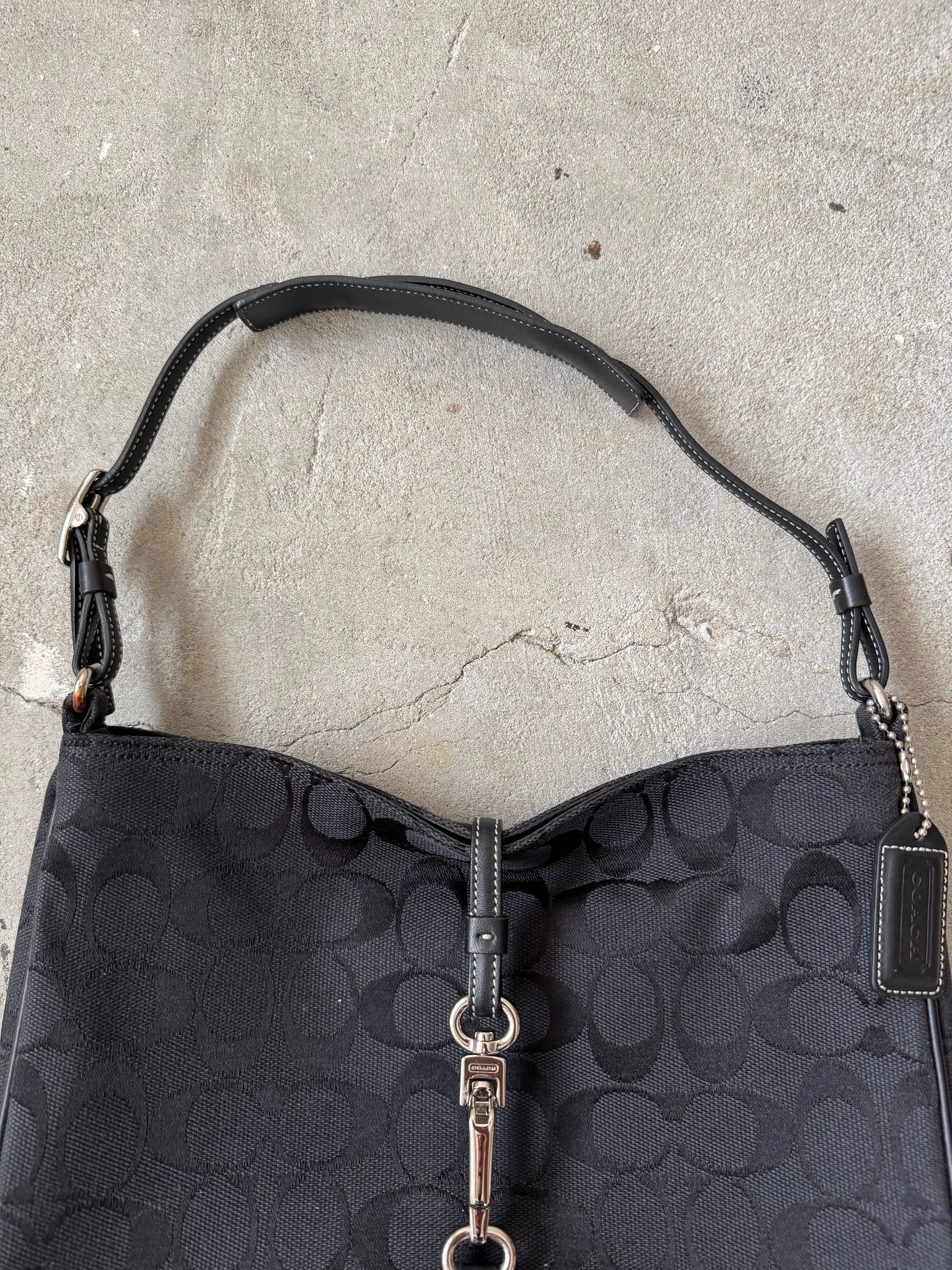 Coach Hobo Signature Clip Canvas Handbag Black