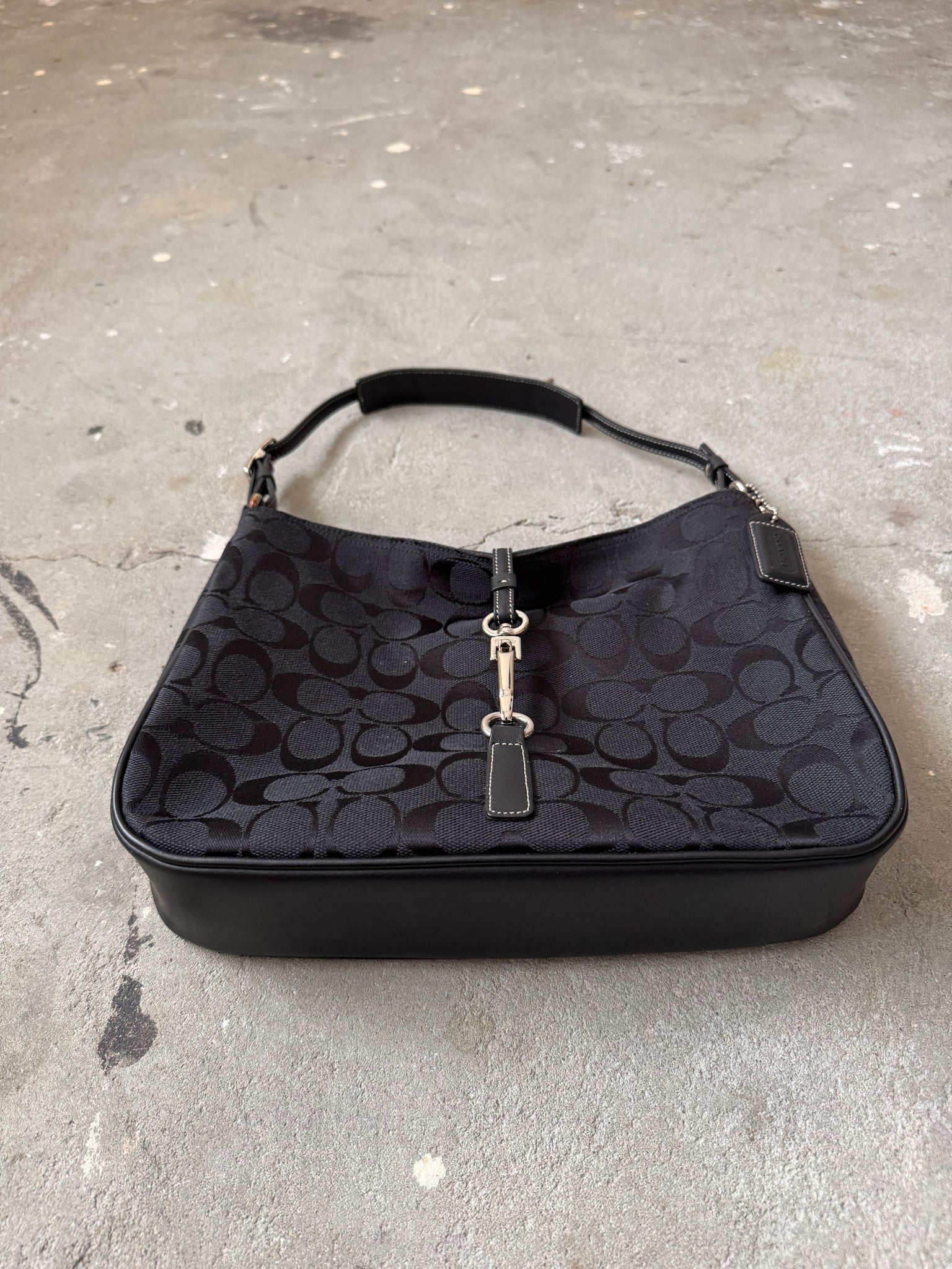 Coach Hobo Signature Clip Canvas Handbag Black