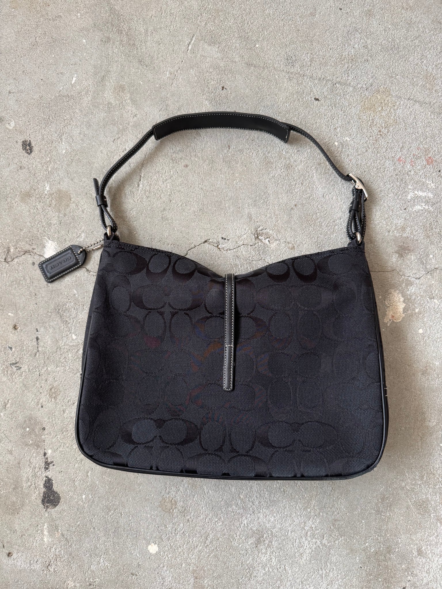 Coach Hobo Signature Clip Canvas Handbag Black