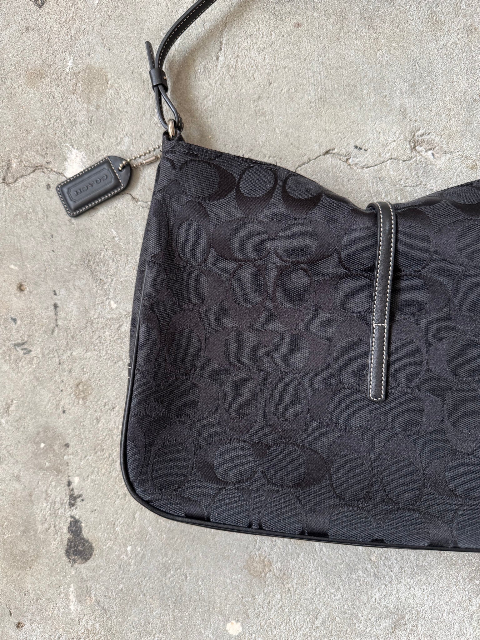 Coach Hobo Signature Clip Canvas Handbag Black