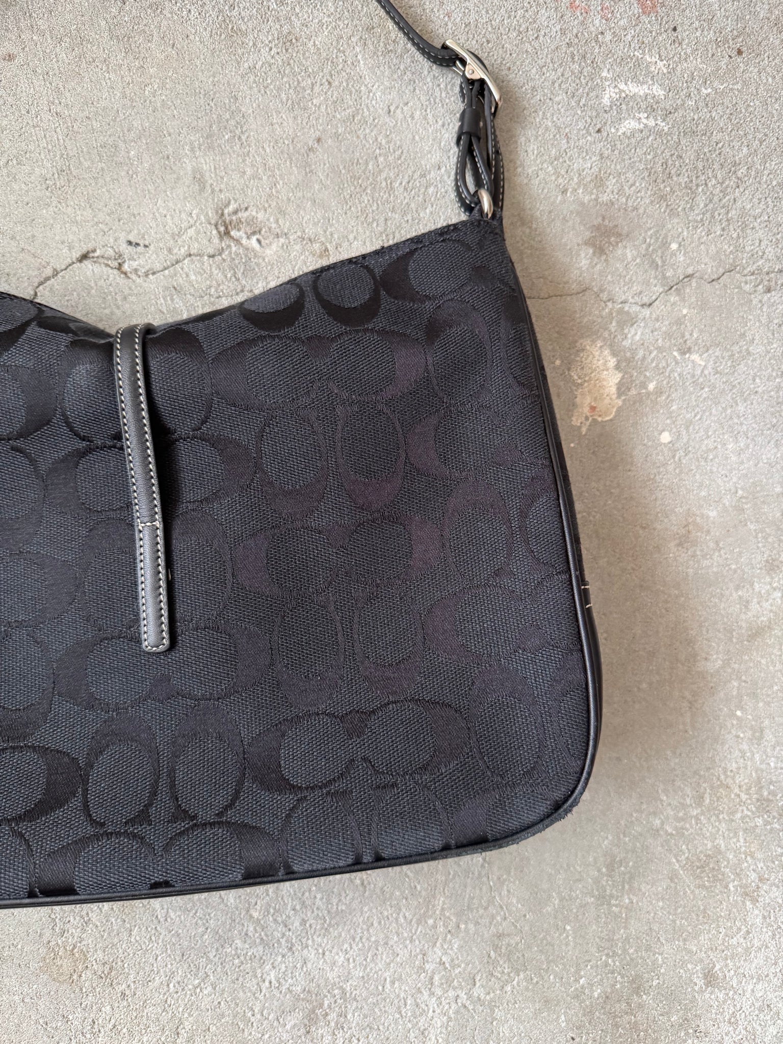 Coach Hobo Signature Clip Canvas Handbag Black