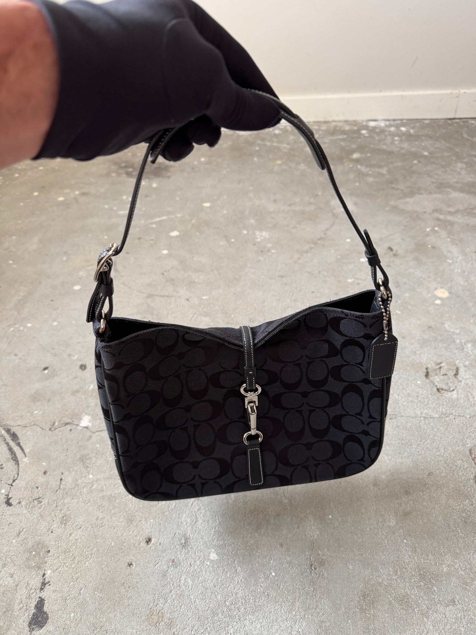 Coach Hobo Signature Clip Canvas Handbag Black