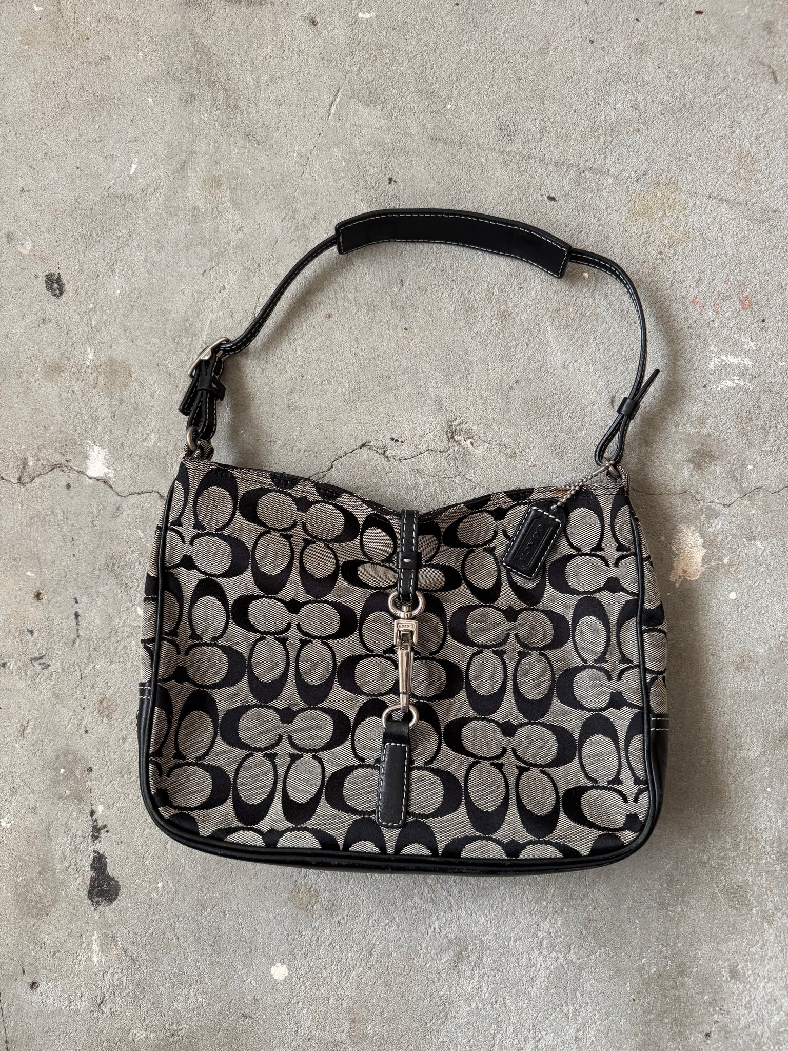 Coach Hobo Signature Clip Canvas Handbag Grey/Black