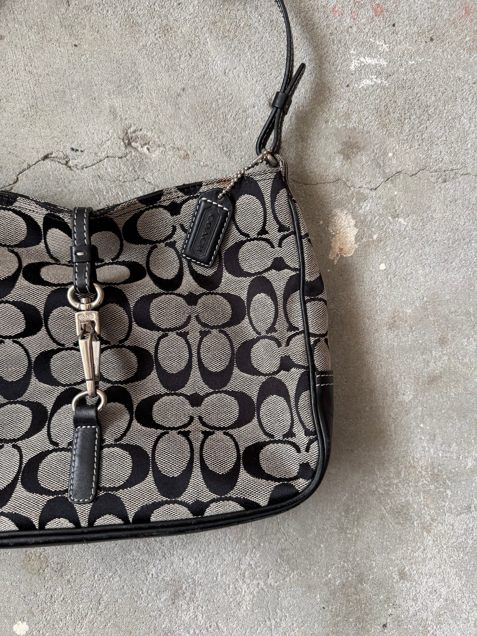 Coach Hobo Signature Clip Canvas Handbag Grey/Black