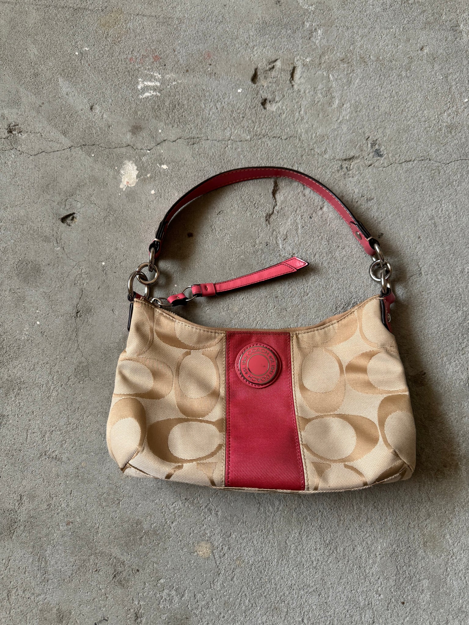 Coach Signature Stripe Demi Shoulder Bag Red/Beige