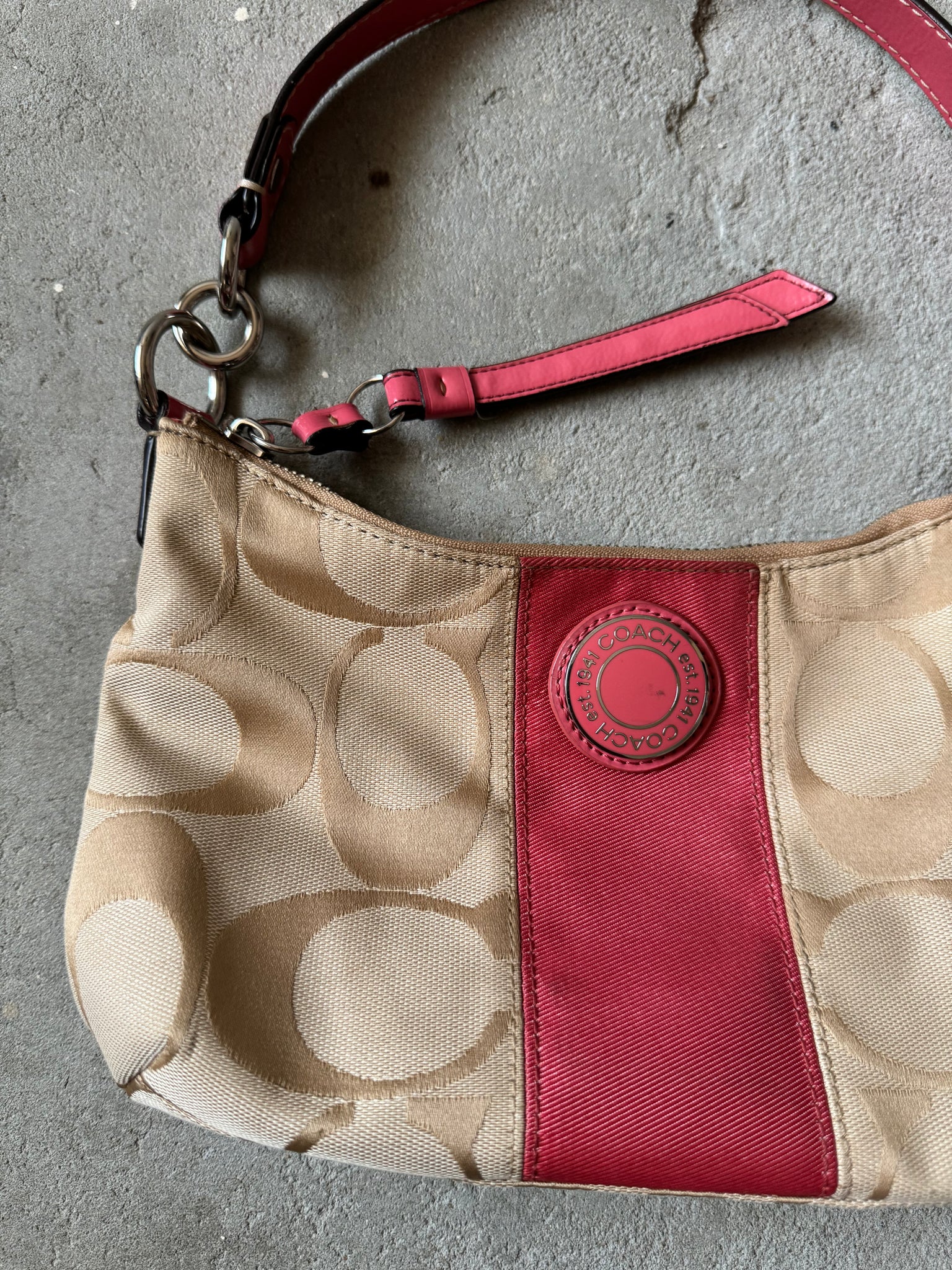 Coach Signature Stripe Demi Shoulder Bag Red/Beige