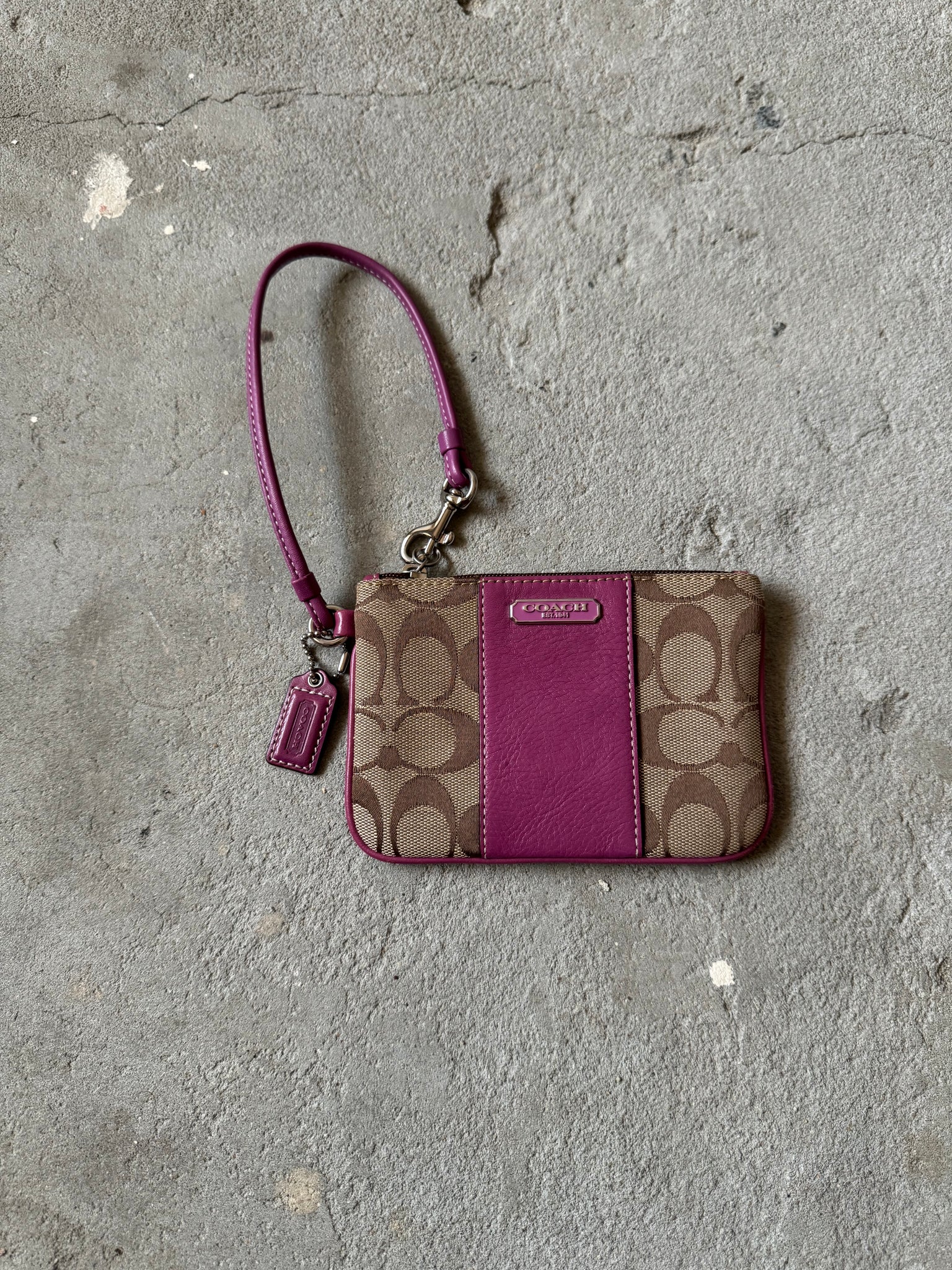 Coach Signature Stripe Wristlet Beige/Purple
