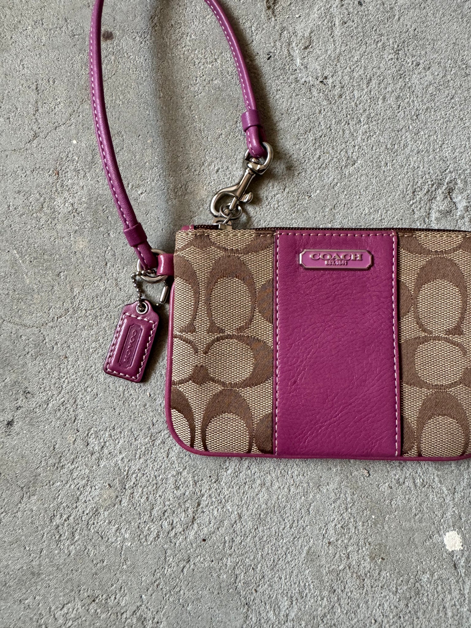 Coach Signature Stripe Wristlet Beige/Purple