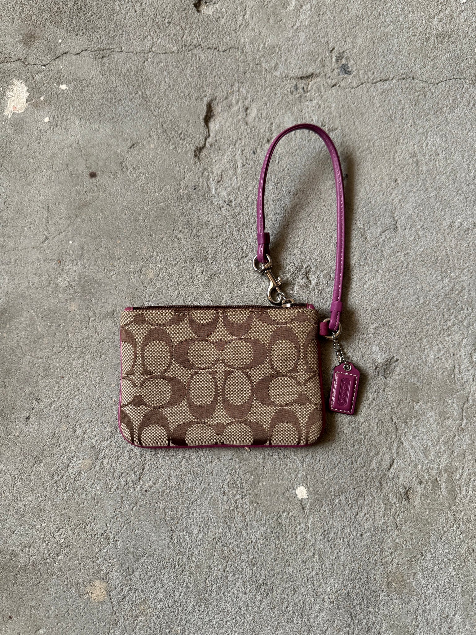 Coach Signature Stripe Wristlet Beige/Purple