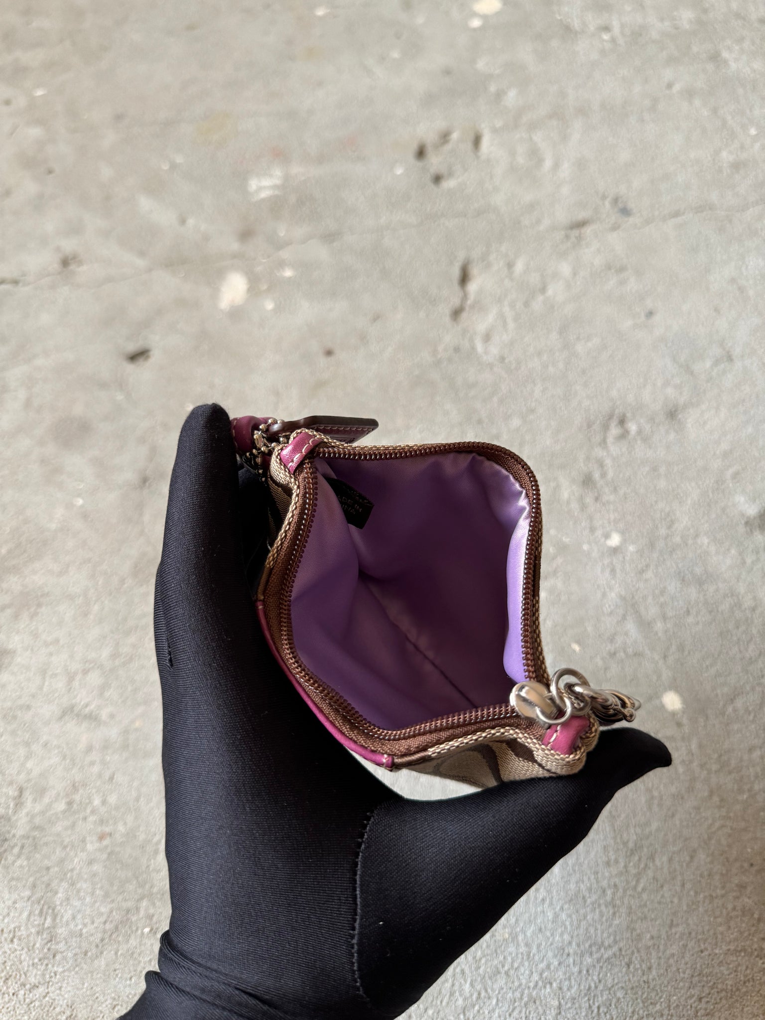 Coach Signature Stripe Wristlet Beige/Purple