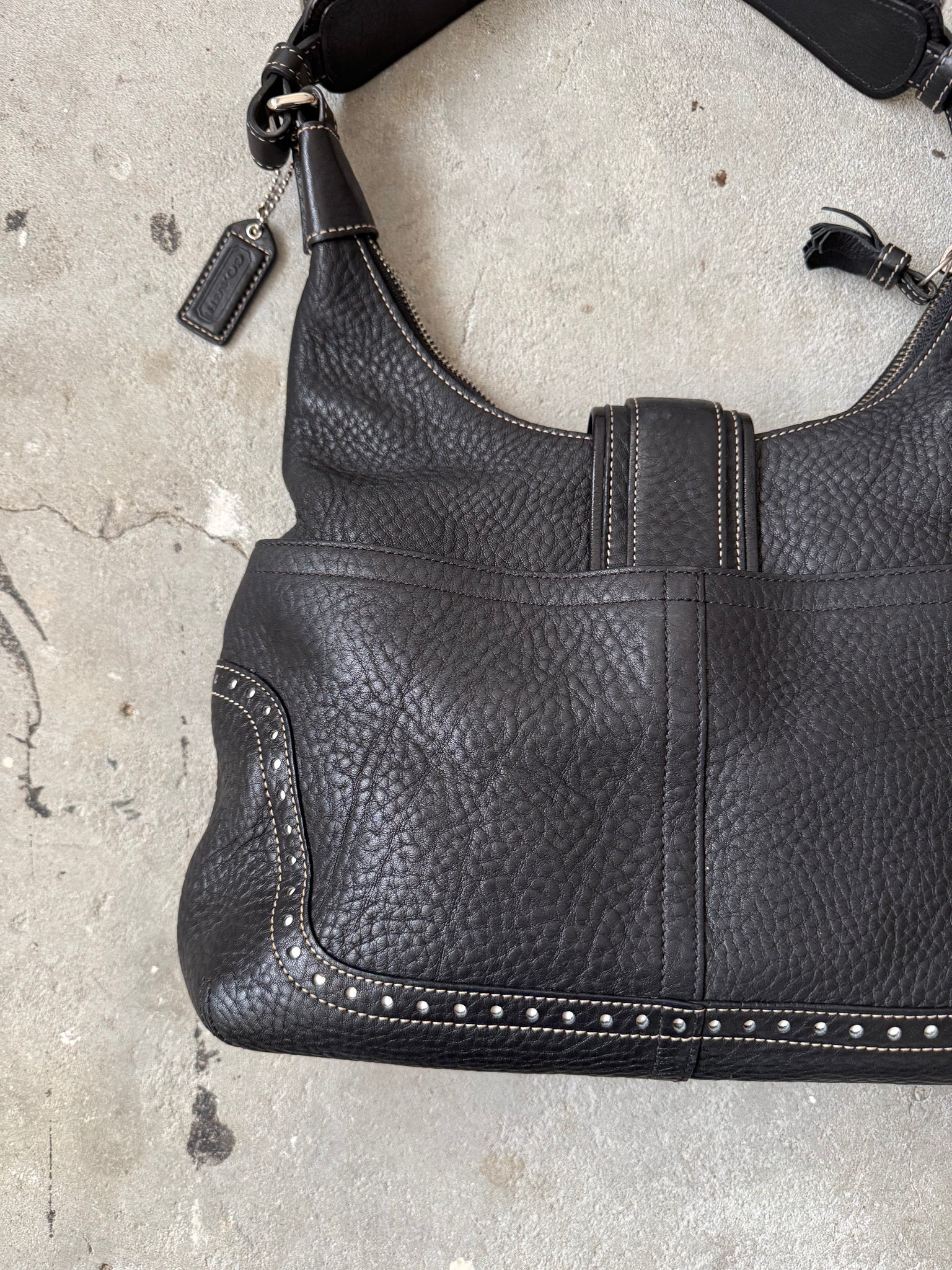 Coach Leather Hampton Hobo Shoulder Bag Black