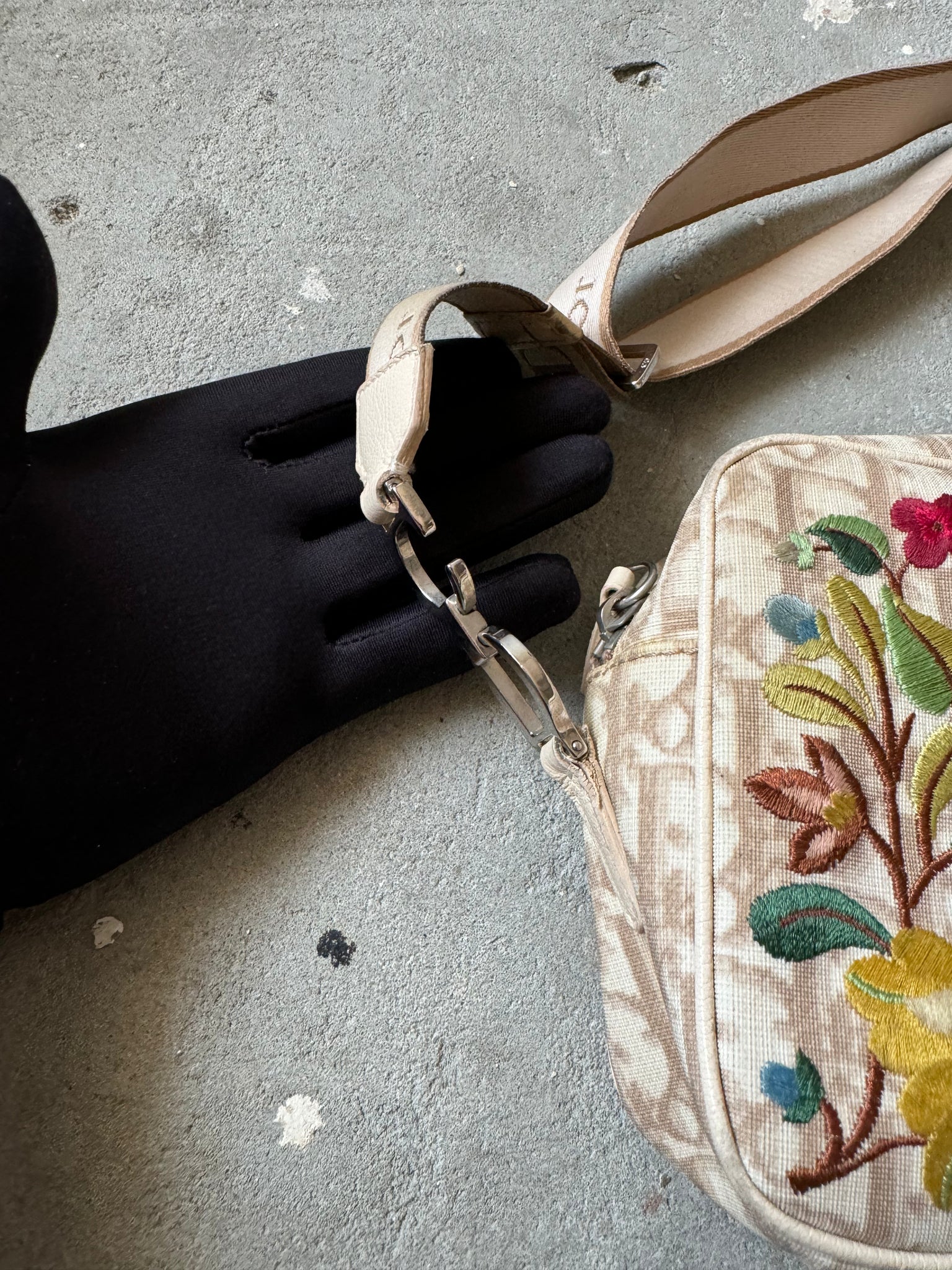 Dior Trotter Oblique Floral Embroidered CrossBody Bag Beige
