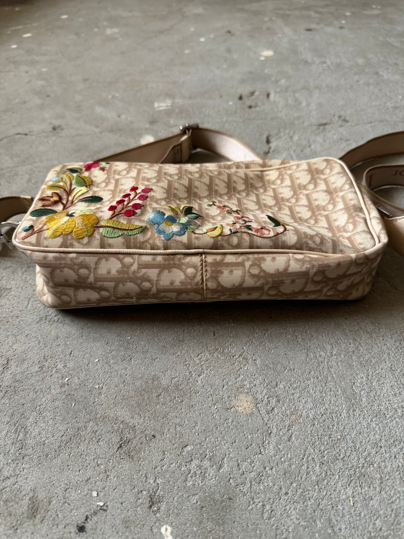Dior Trotter Oblique Floral Embroidered CrossBody Bag Beige