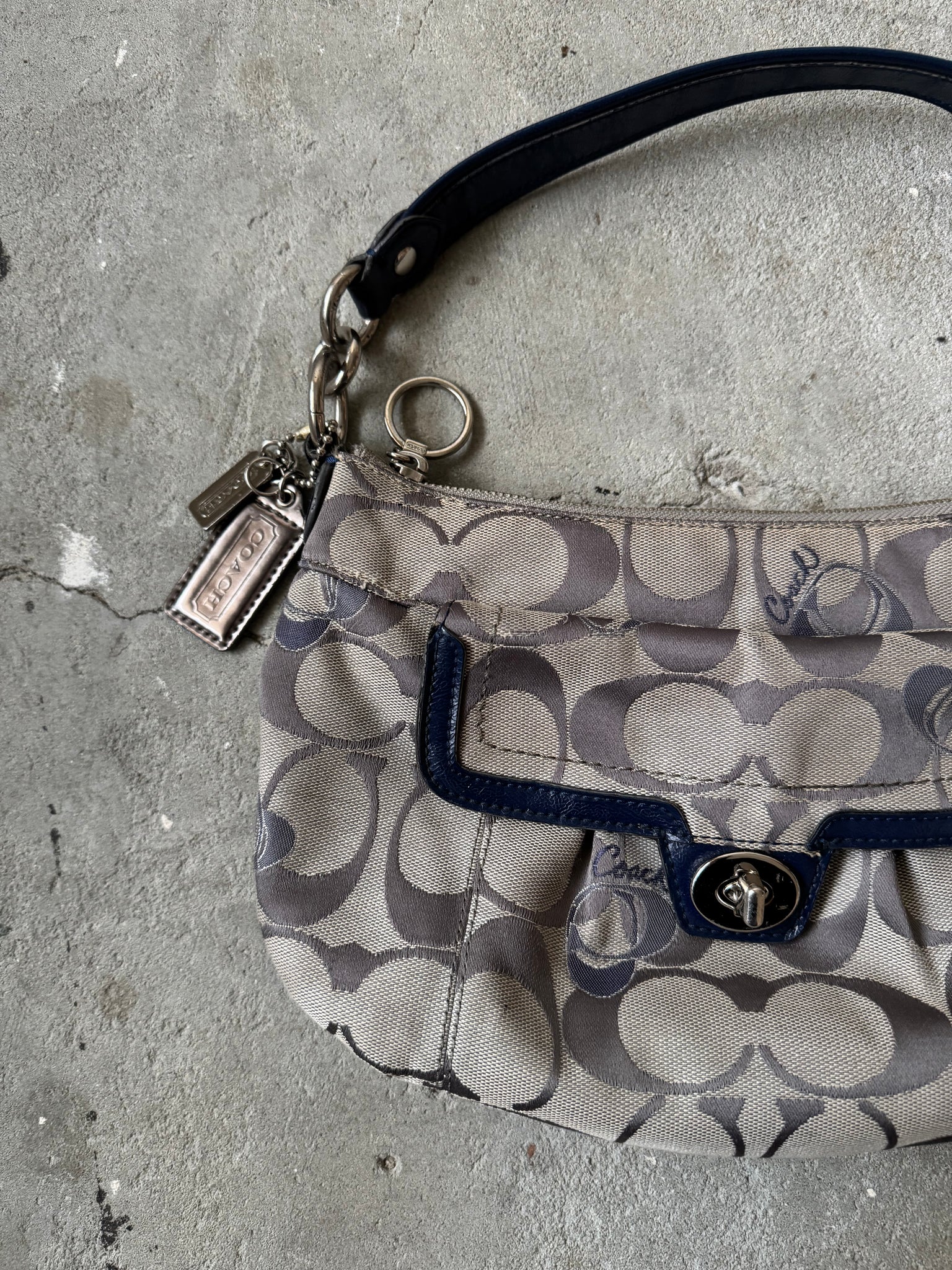 Coach 2Way Signature Embroidered Hearts Shoulder Bag Grey/Blue