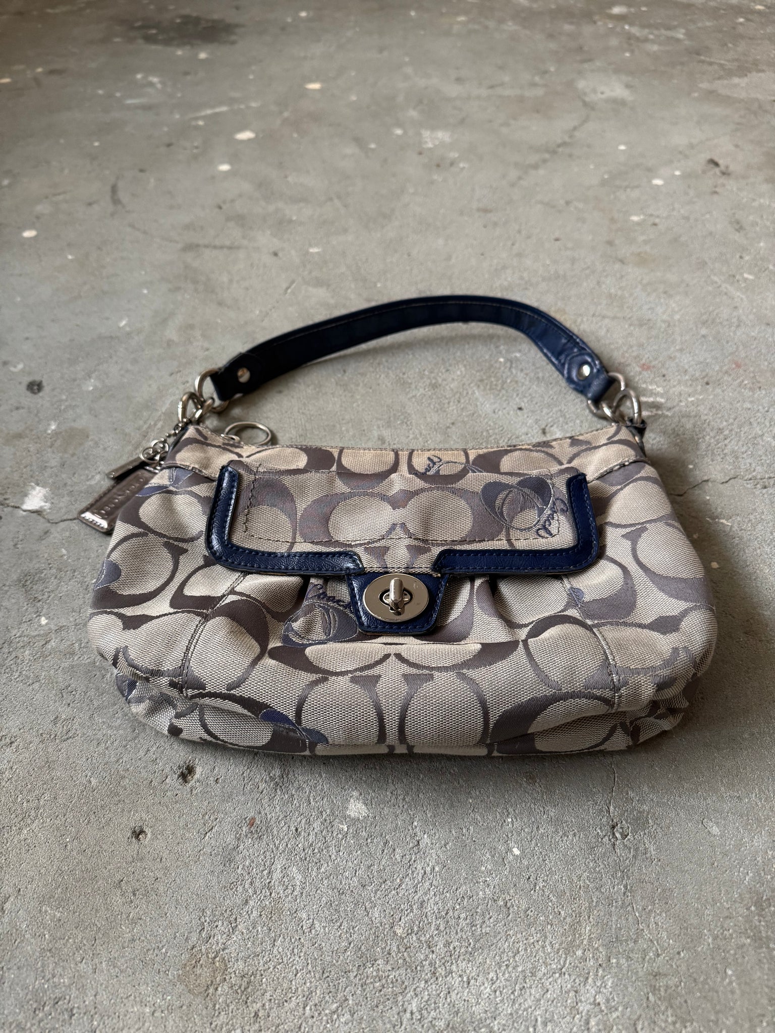 Coach 2Way Signature Embroidered Hearts Shoulder Bag Grey/Blue