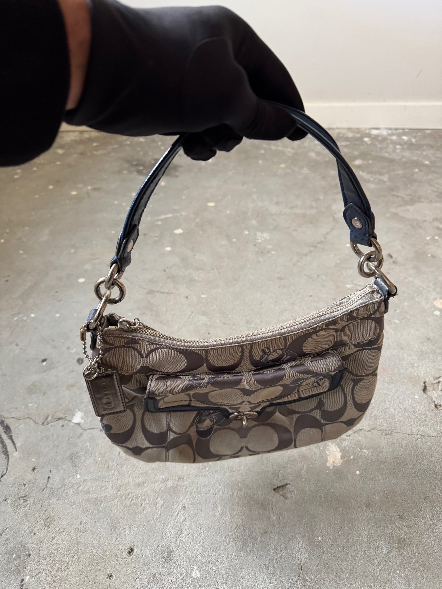 Coach 2Way Signature Embroidered Hearts Shoulder Bag Grey/Blue