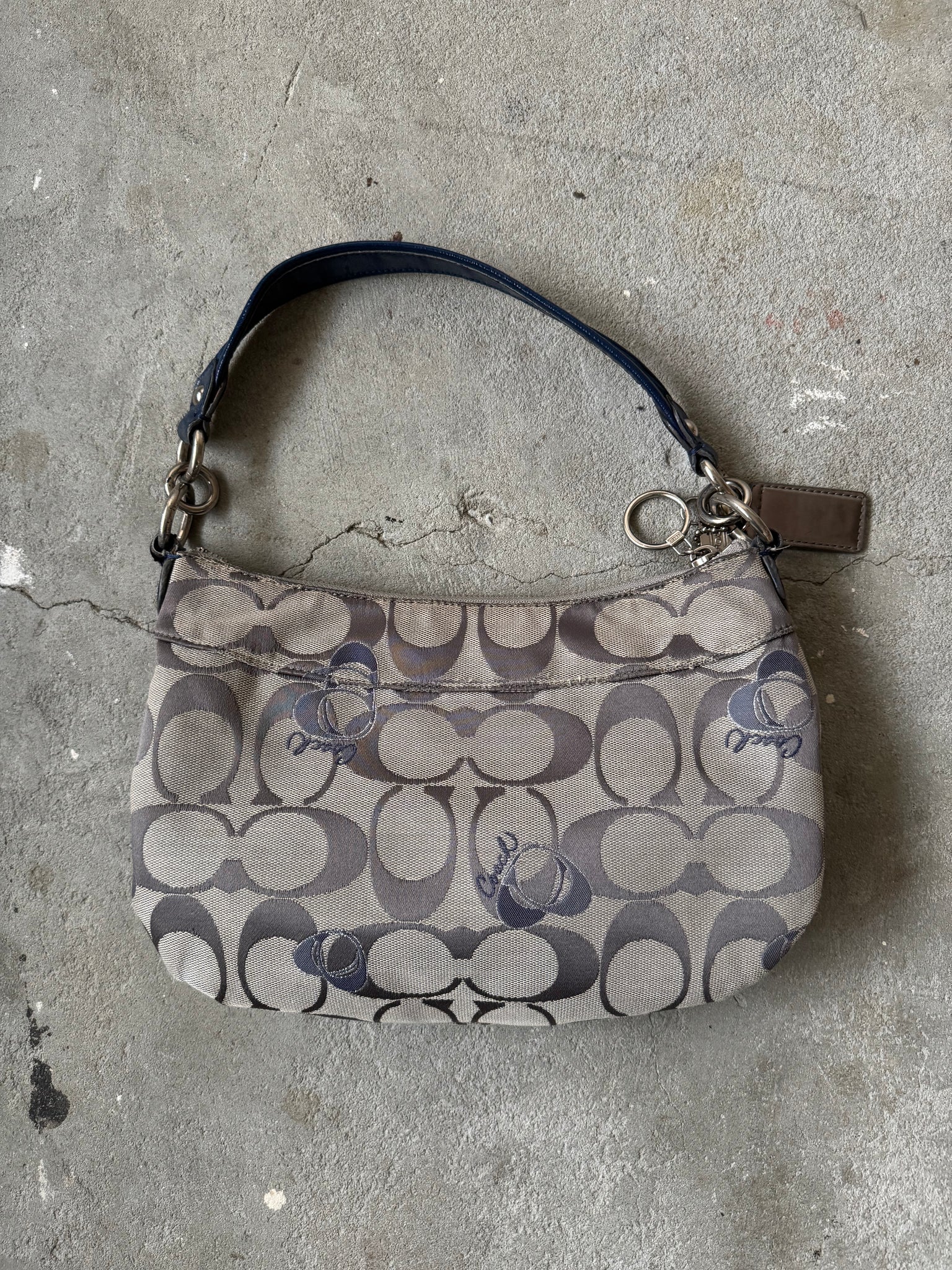 Coach 2Way Signature Embroidered Hearts Shoulder Bag Grey/Blue