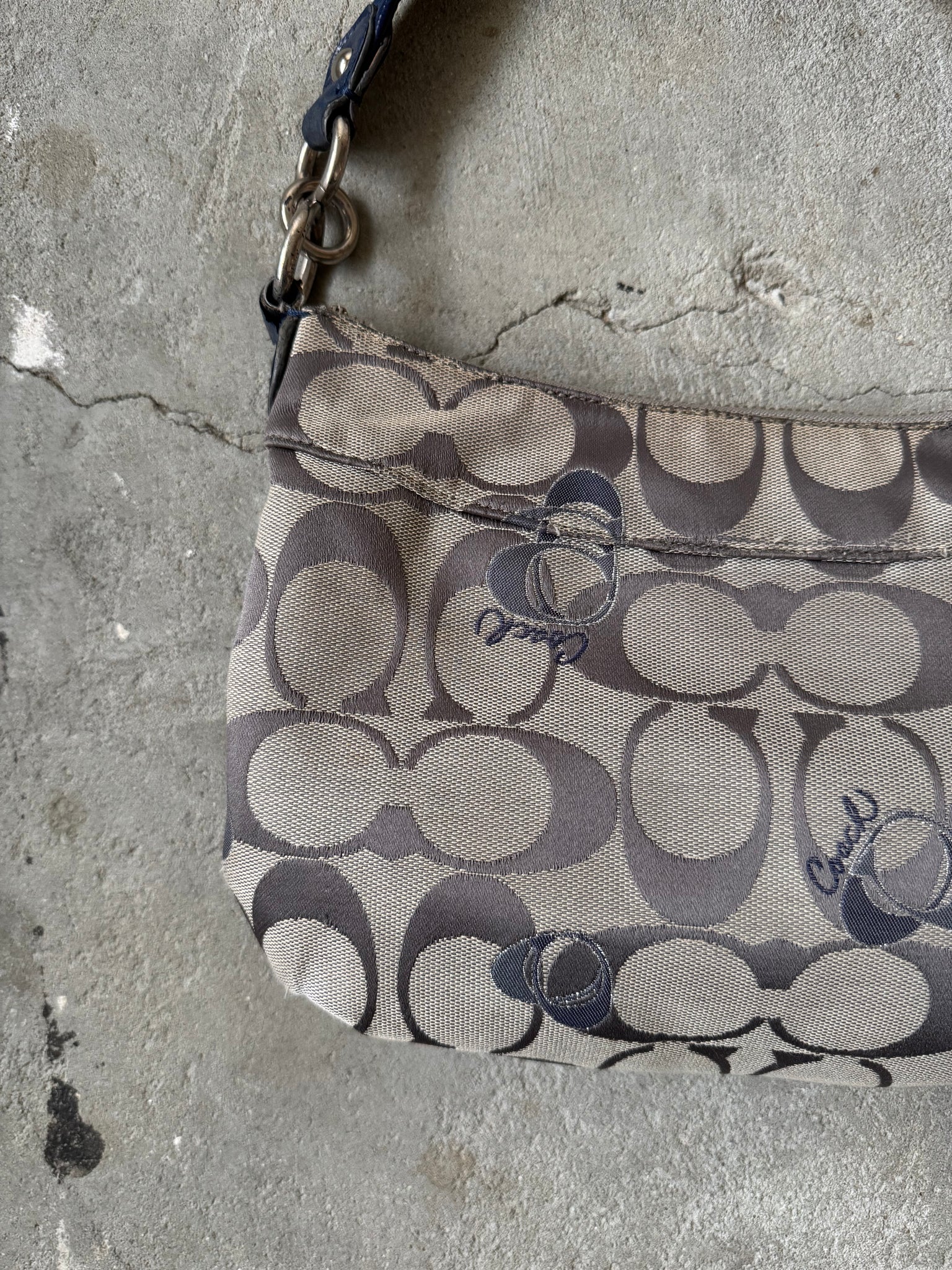 Coach 2Way Signature Embroidered Hearts Shoulder Bag Grey/Blue