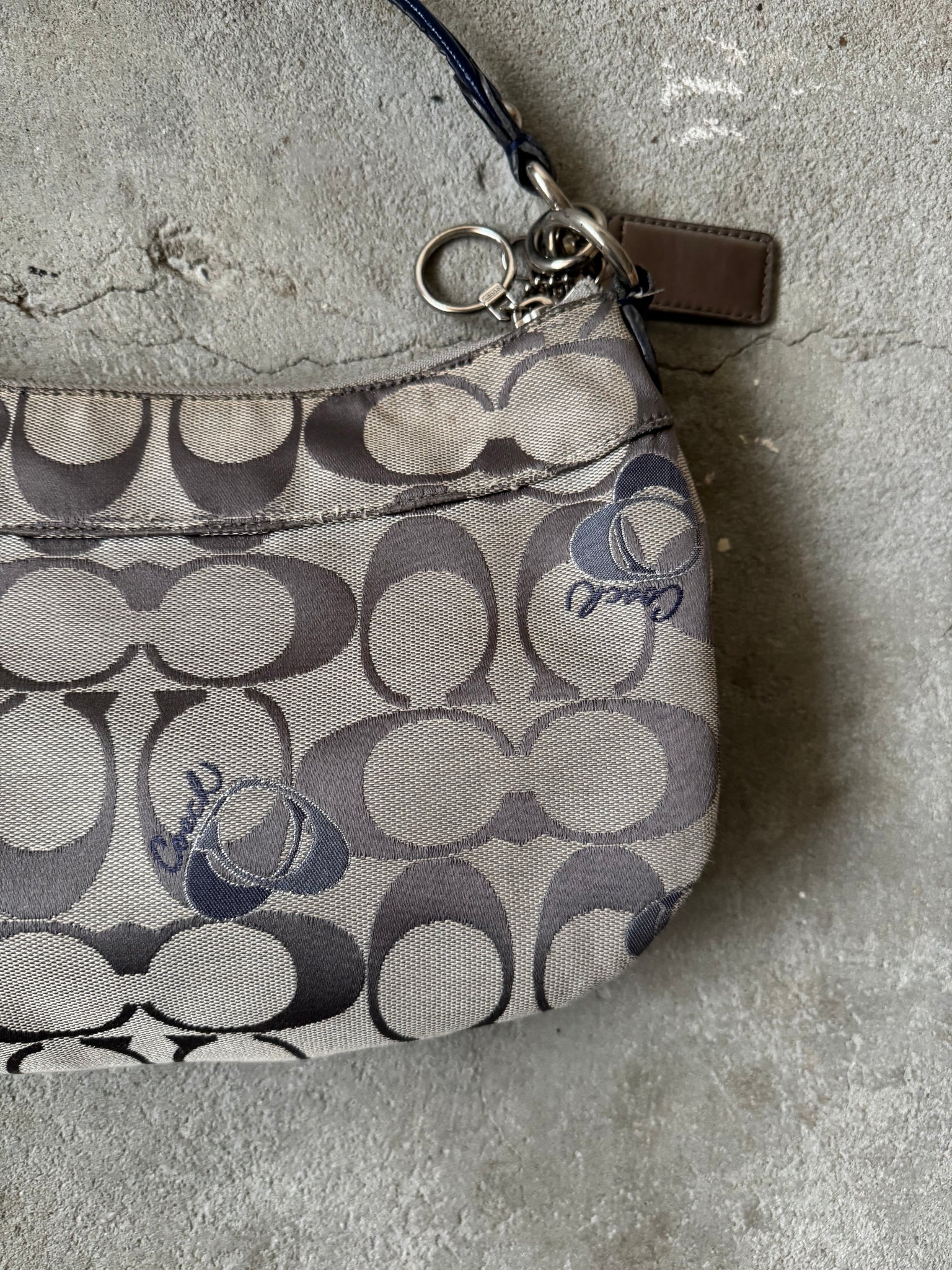 Coach 2Way Signature Embroidered Hearts Shoulder Bag Grey/Blue
